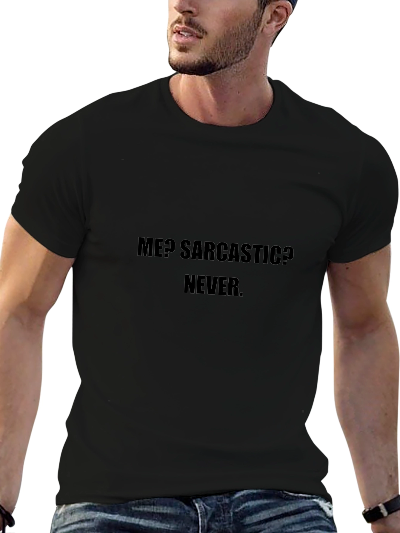 Black Sarcastic Never Black Cotton T-Shirt view 6