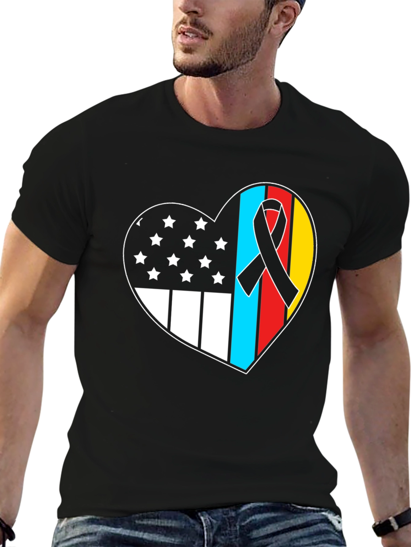 Black Heart Flag Patriotic T-Shirt view 6