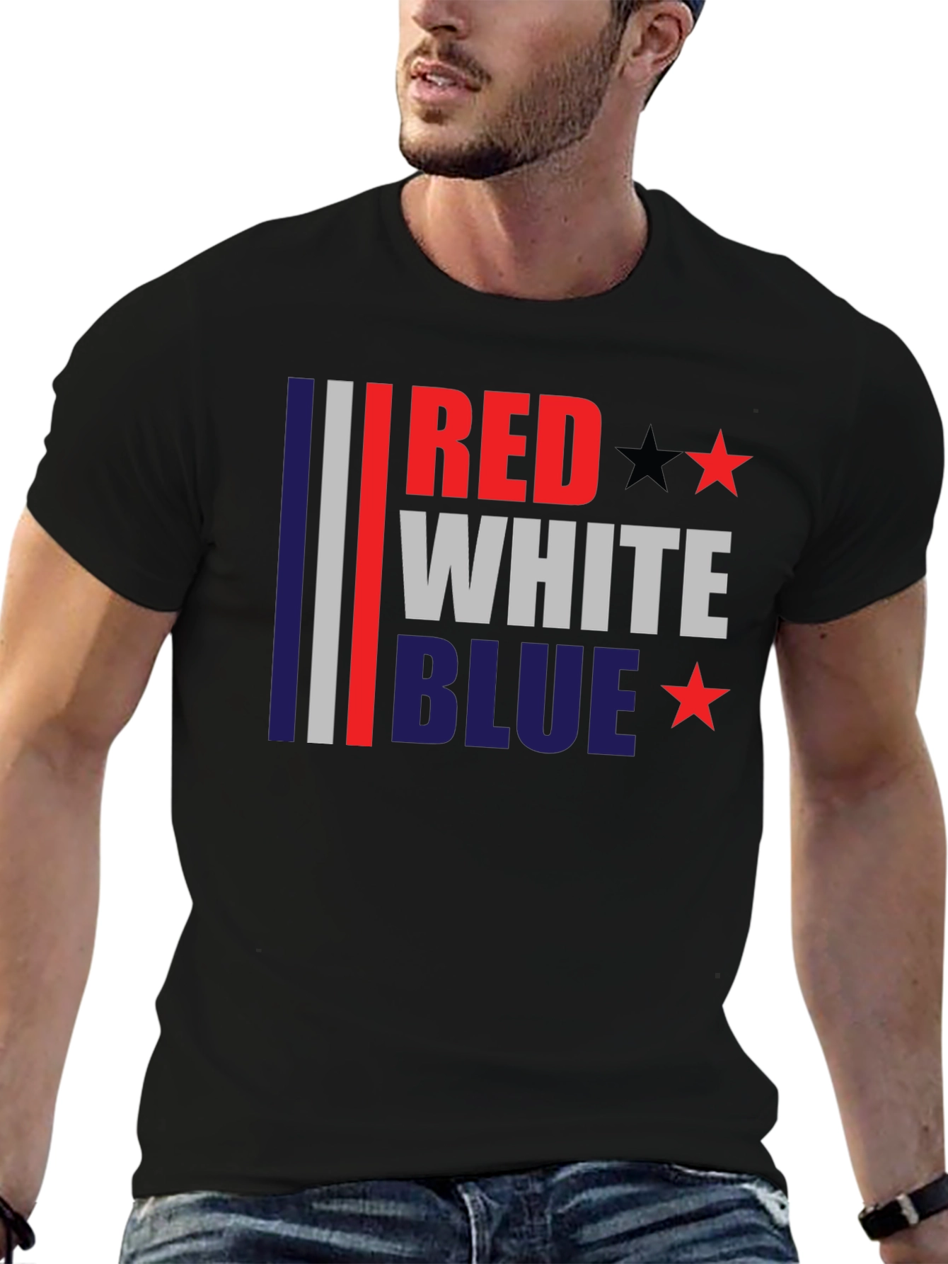 Black Red White Blue Patriotic T-Shirt view 6
