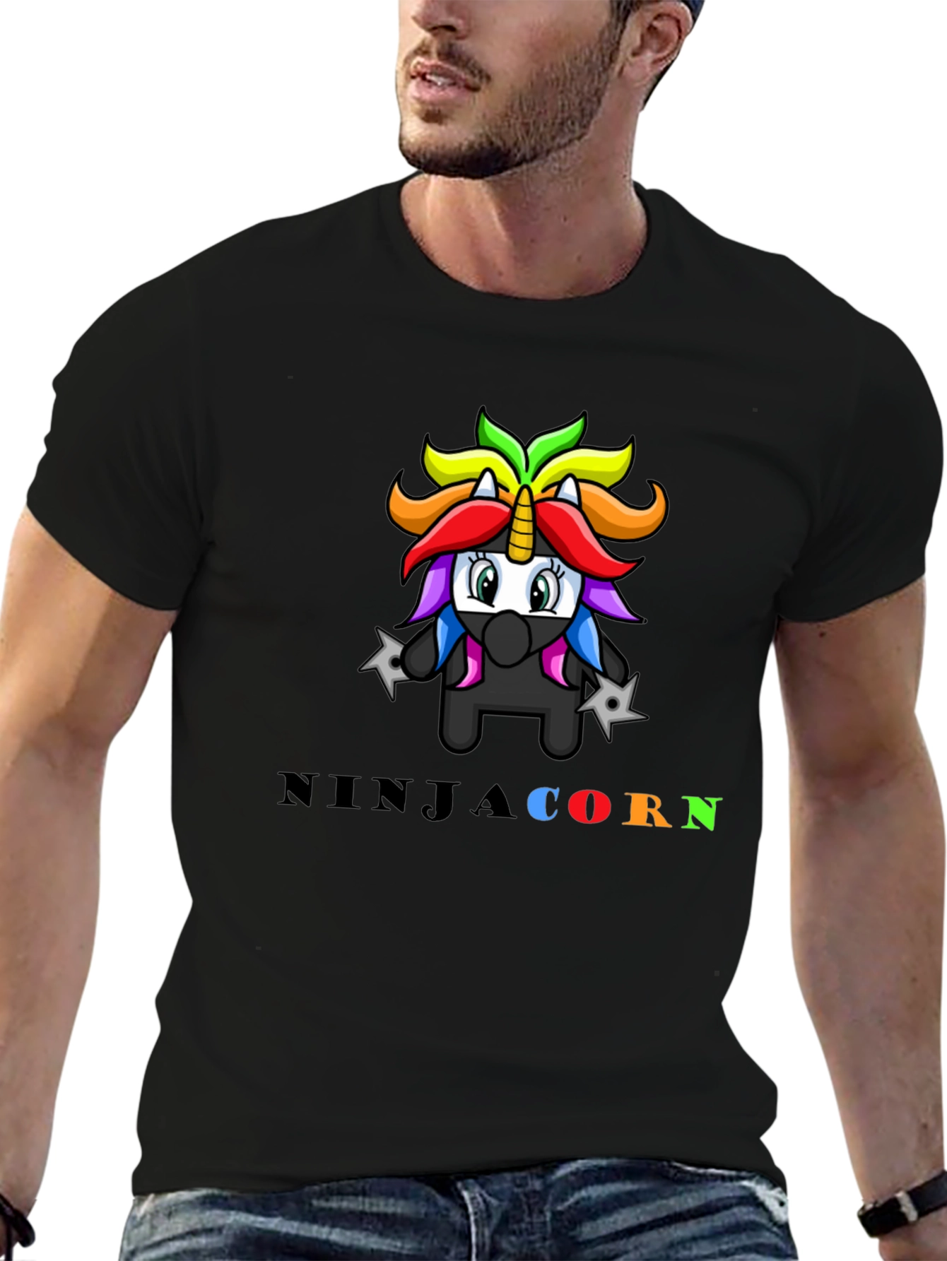 Black Ninja Unicorn Graphic T-Shirt view 6