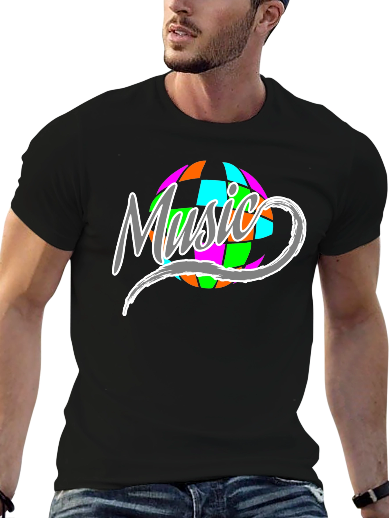 Black Music Disco Ball Graphic T-Shirt view 6