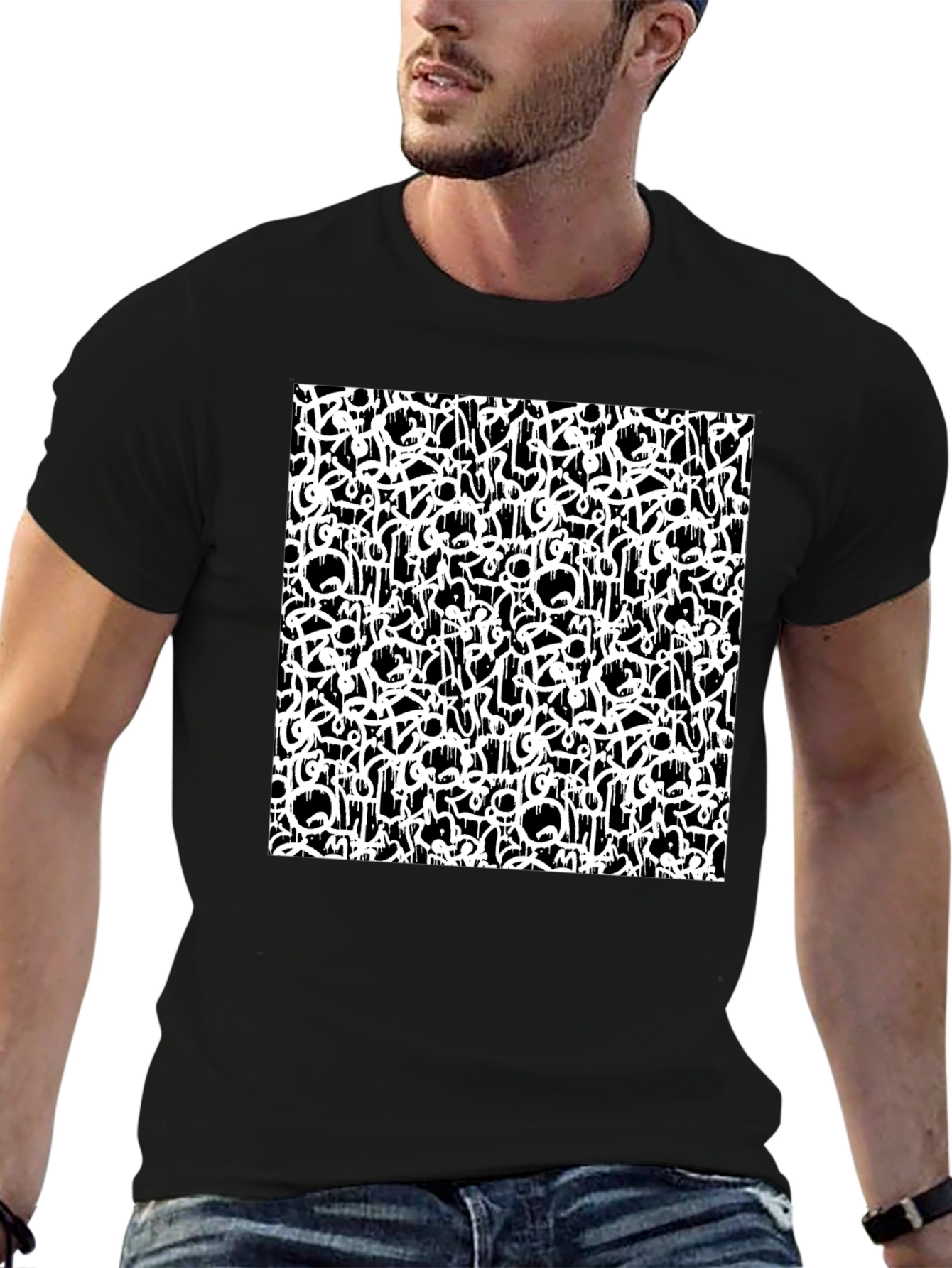 Black Abstract Graffiti Print Black T-Shirt view 6