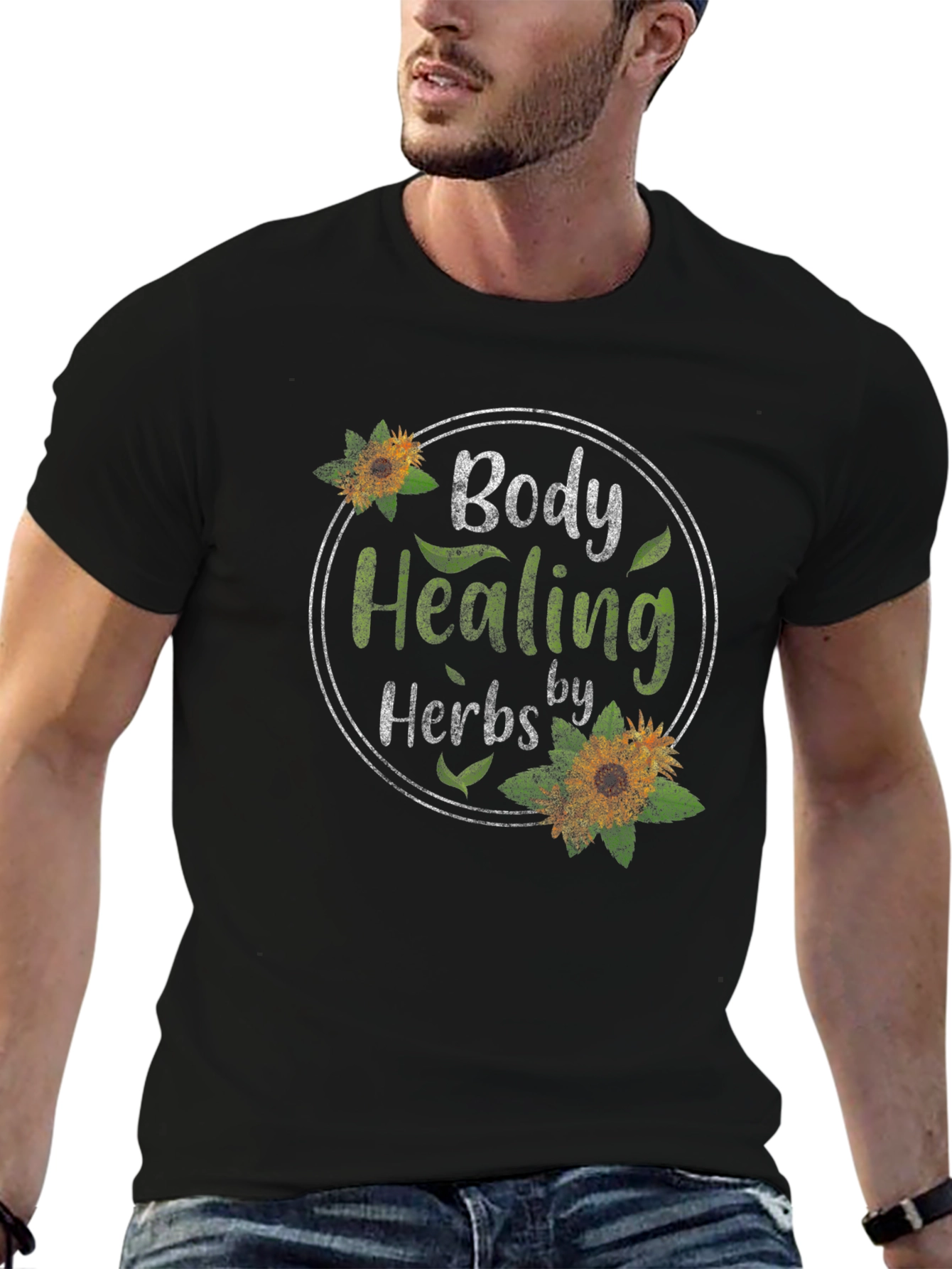 Black Body Healing Herbs Graphic T-Shirt - Black view 6