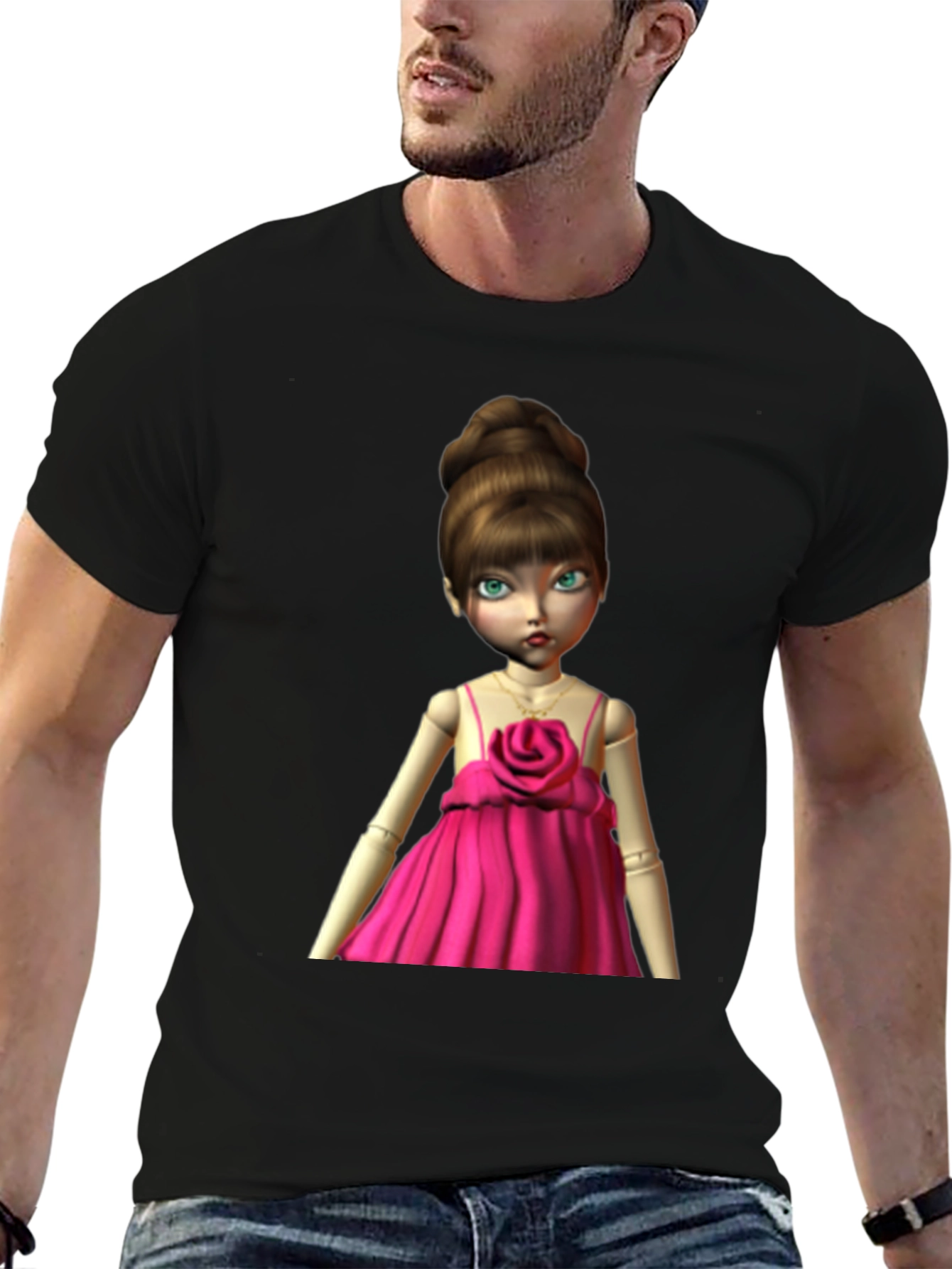 Black Doll in Pink Dress Graphic T-Shirt view 6