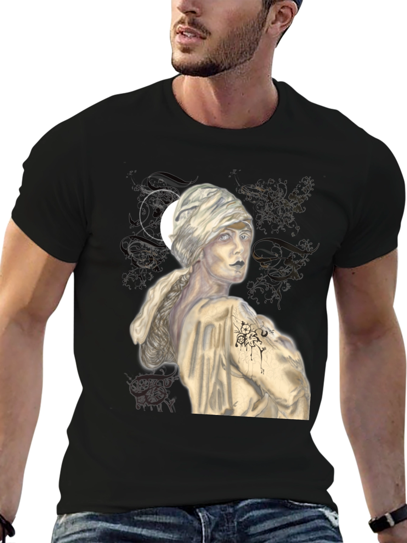 Black Mystic Muse Graphic Tee - Unisex Black T-Shirt view 6