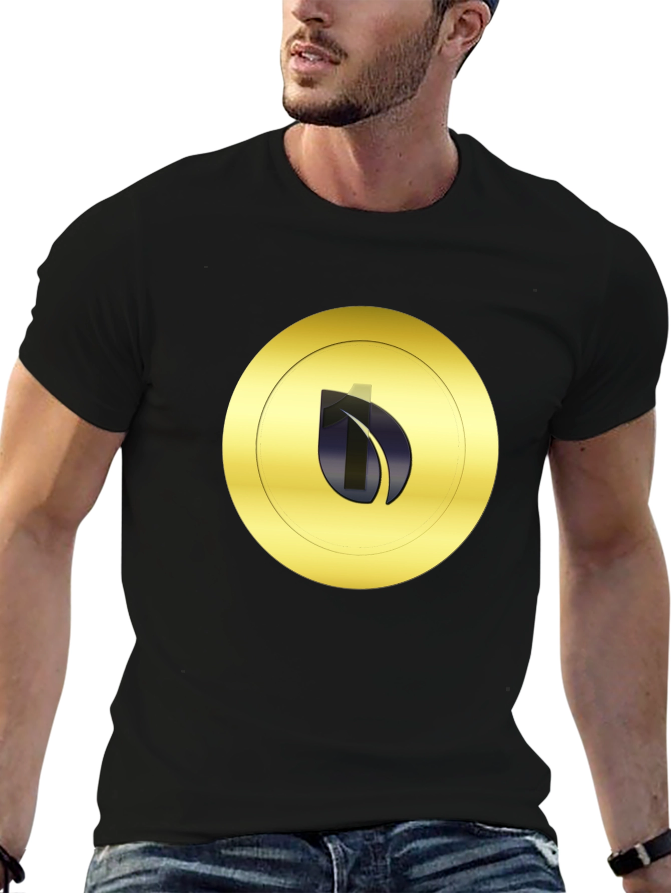 Black Black T-Shirt with Gold Leaf Emblem view 6