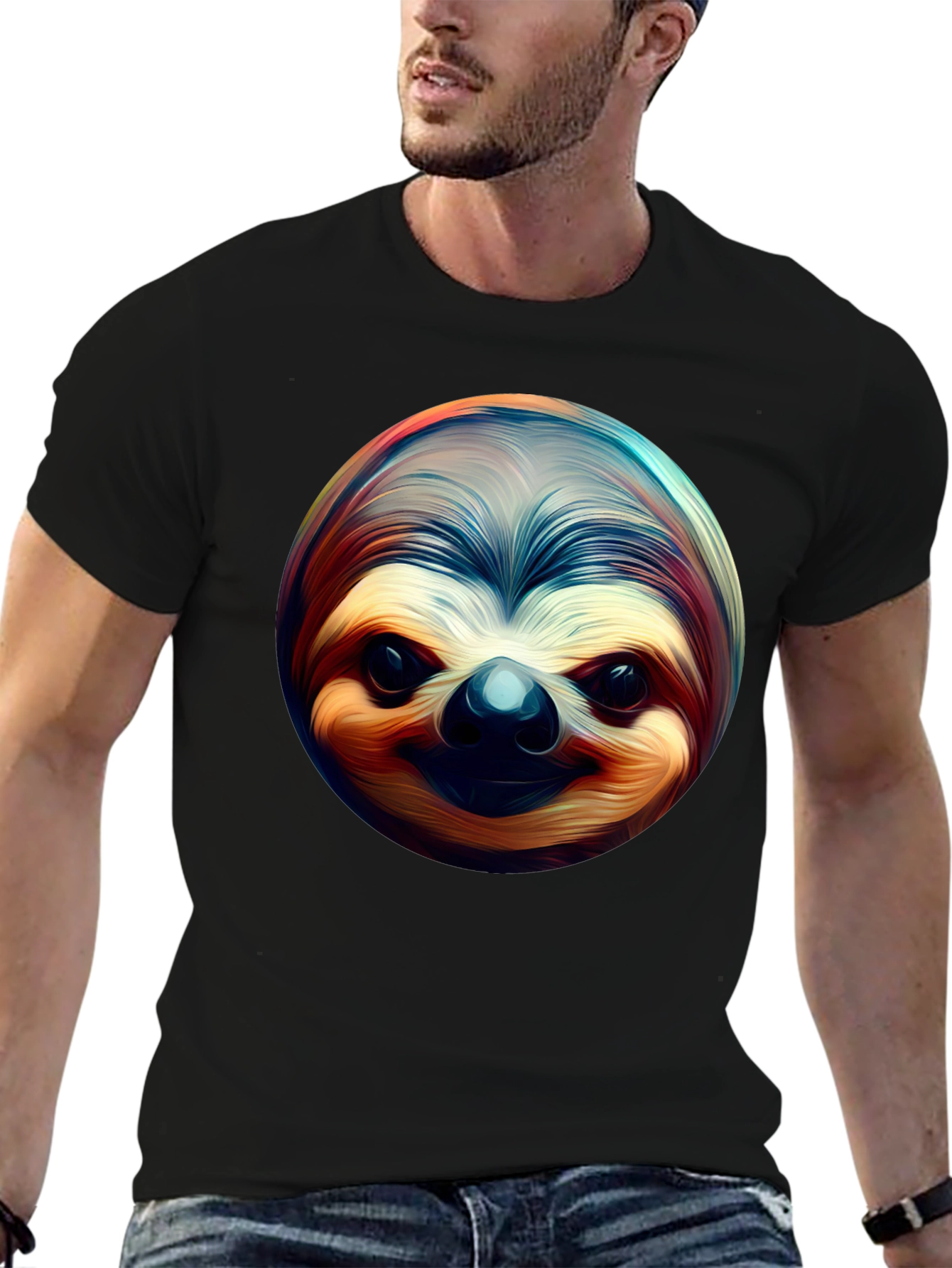 Black Sloth Face Graphic Tee - Black Casual Shirt view 6