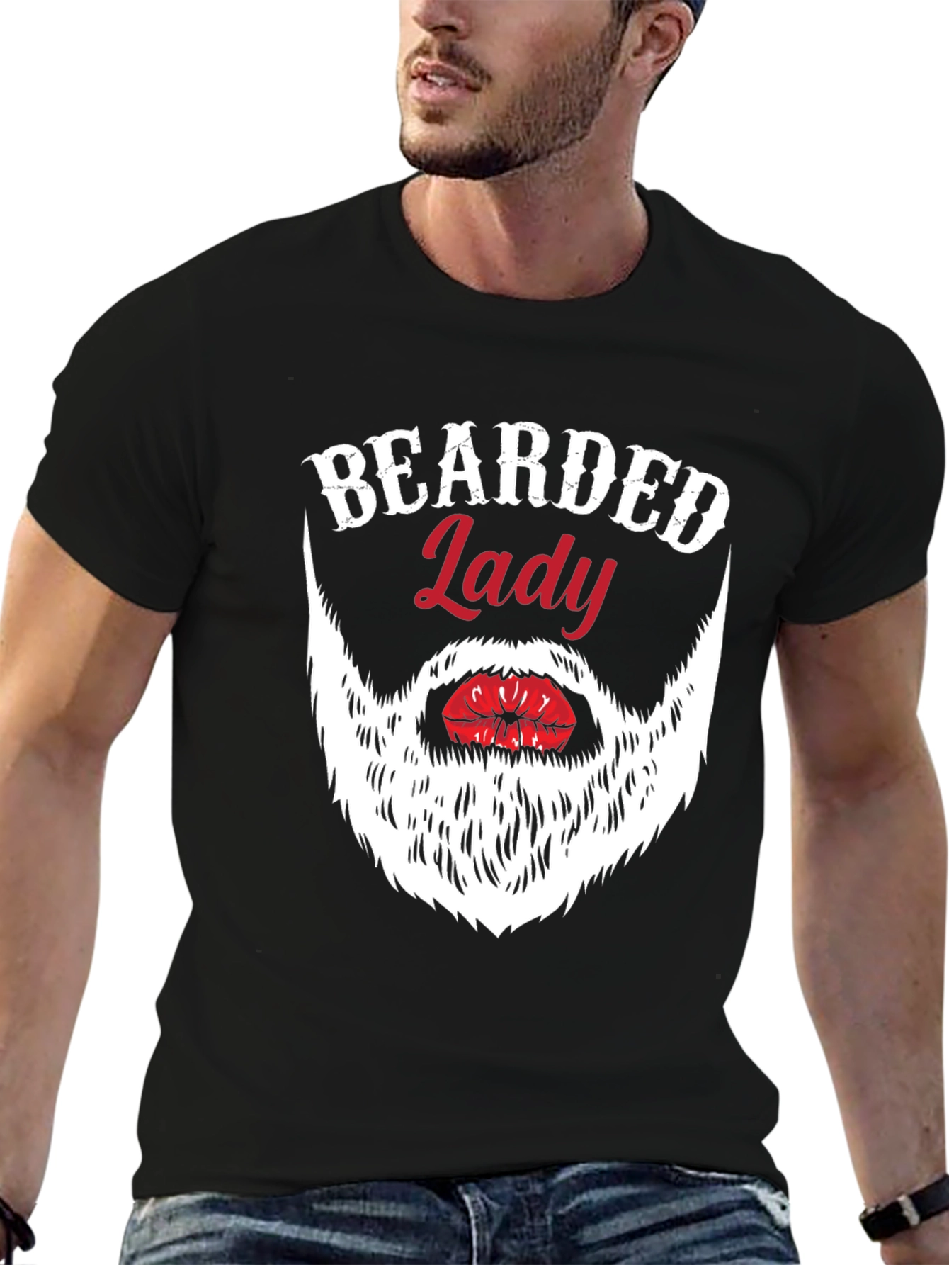 Black Bearded Lady Graphic Tee - Novelty Humor T-Shirt view 6