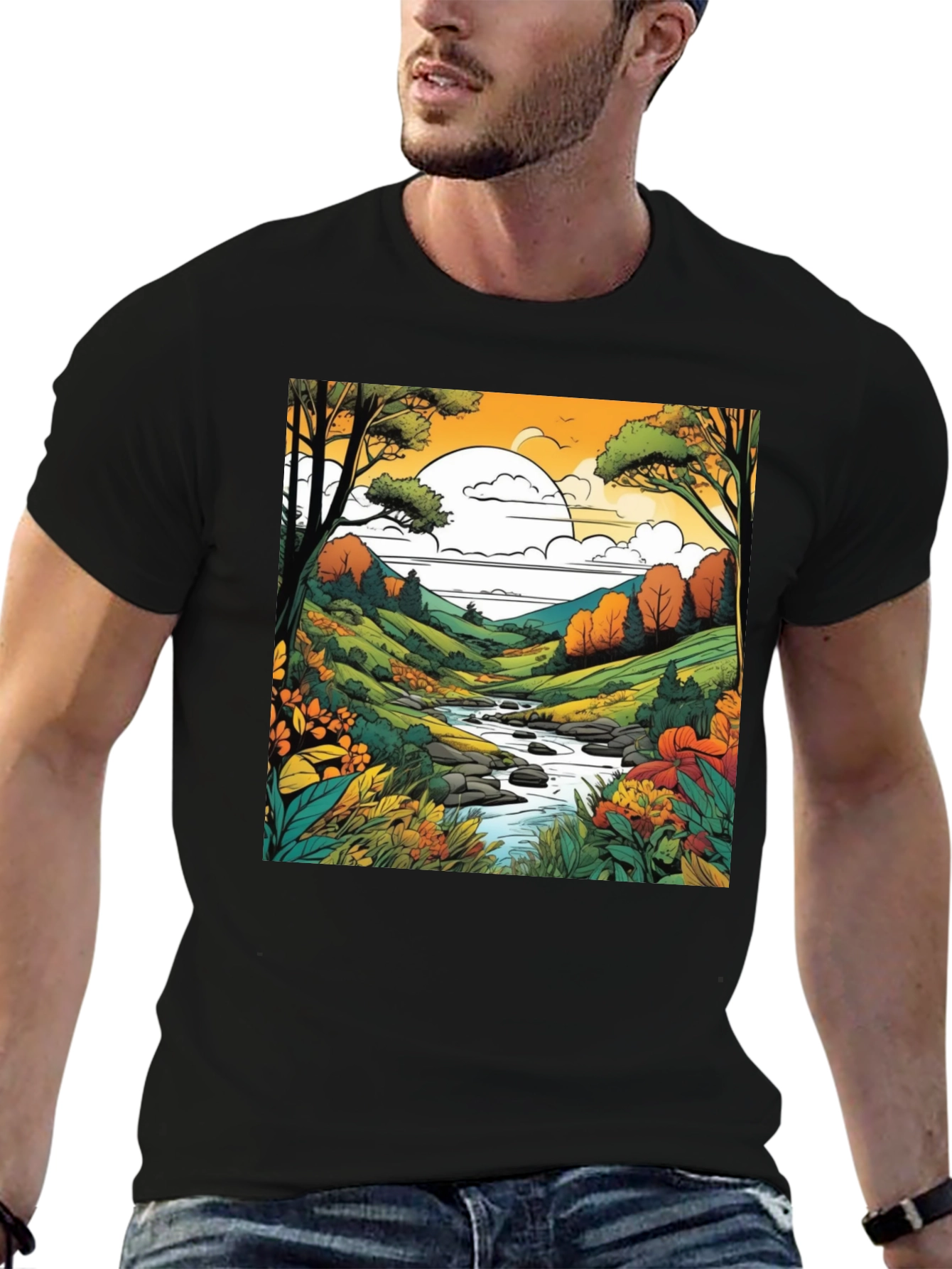 Black Nature River Black T-Shirt view 6