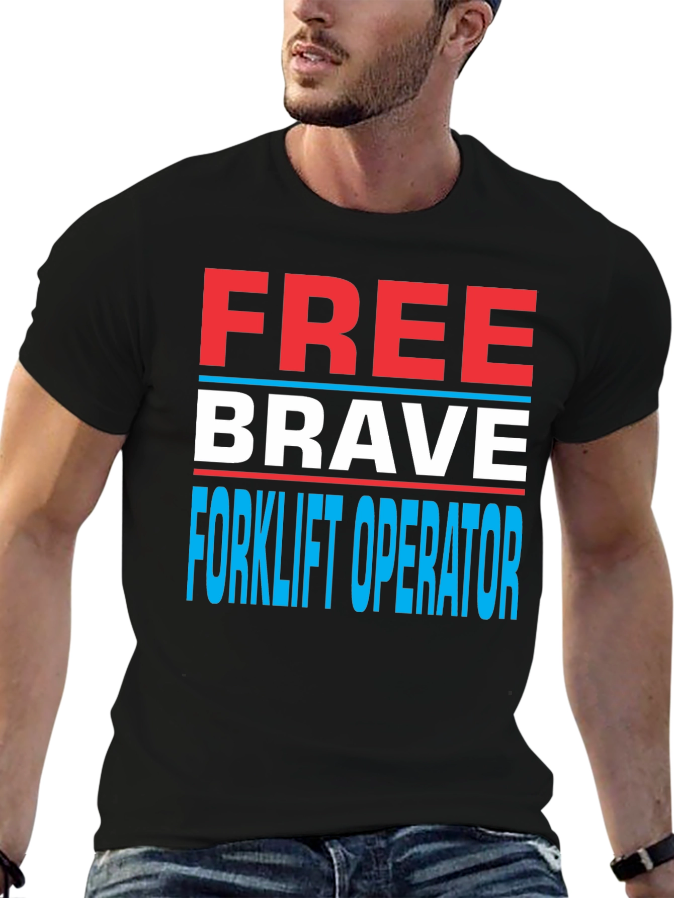 Black Free Brave Forklift Operator Graphic Tee view 6