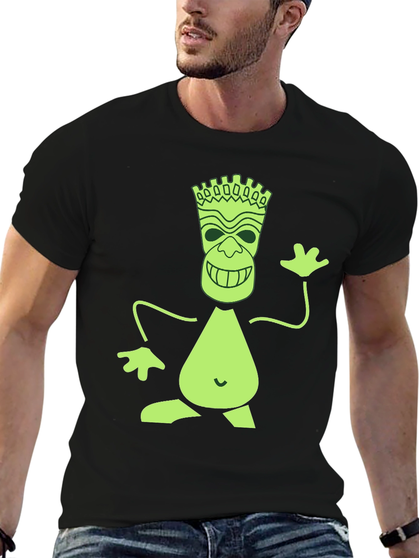 Black Fun Tiki Graphic Print Black T-Shirt view 6