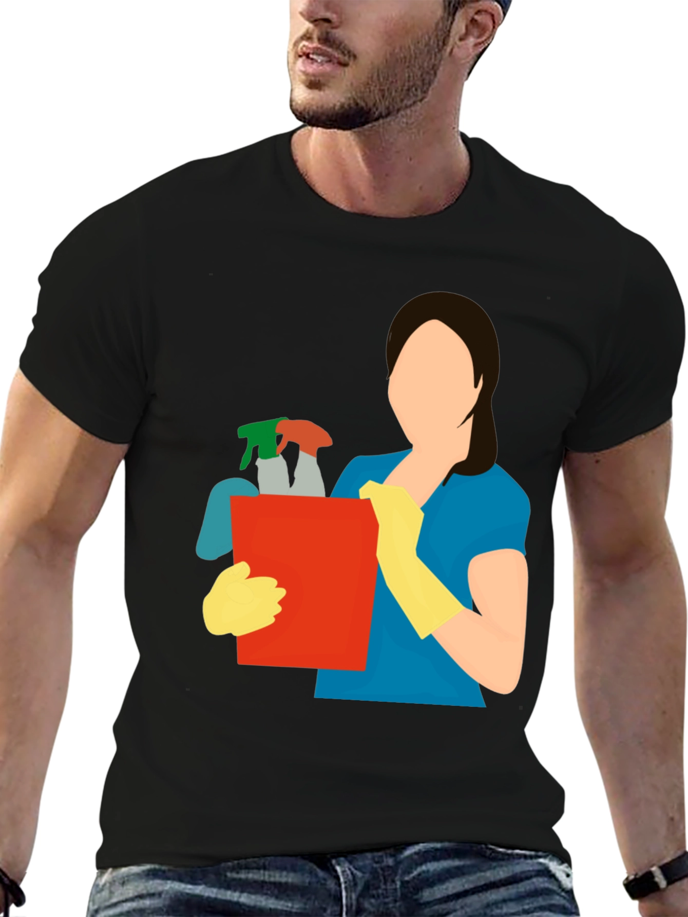 Black Cleaning Crew Graphic Tee - Black Cotton Blend view 6