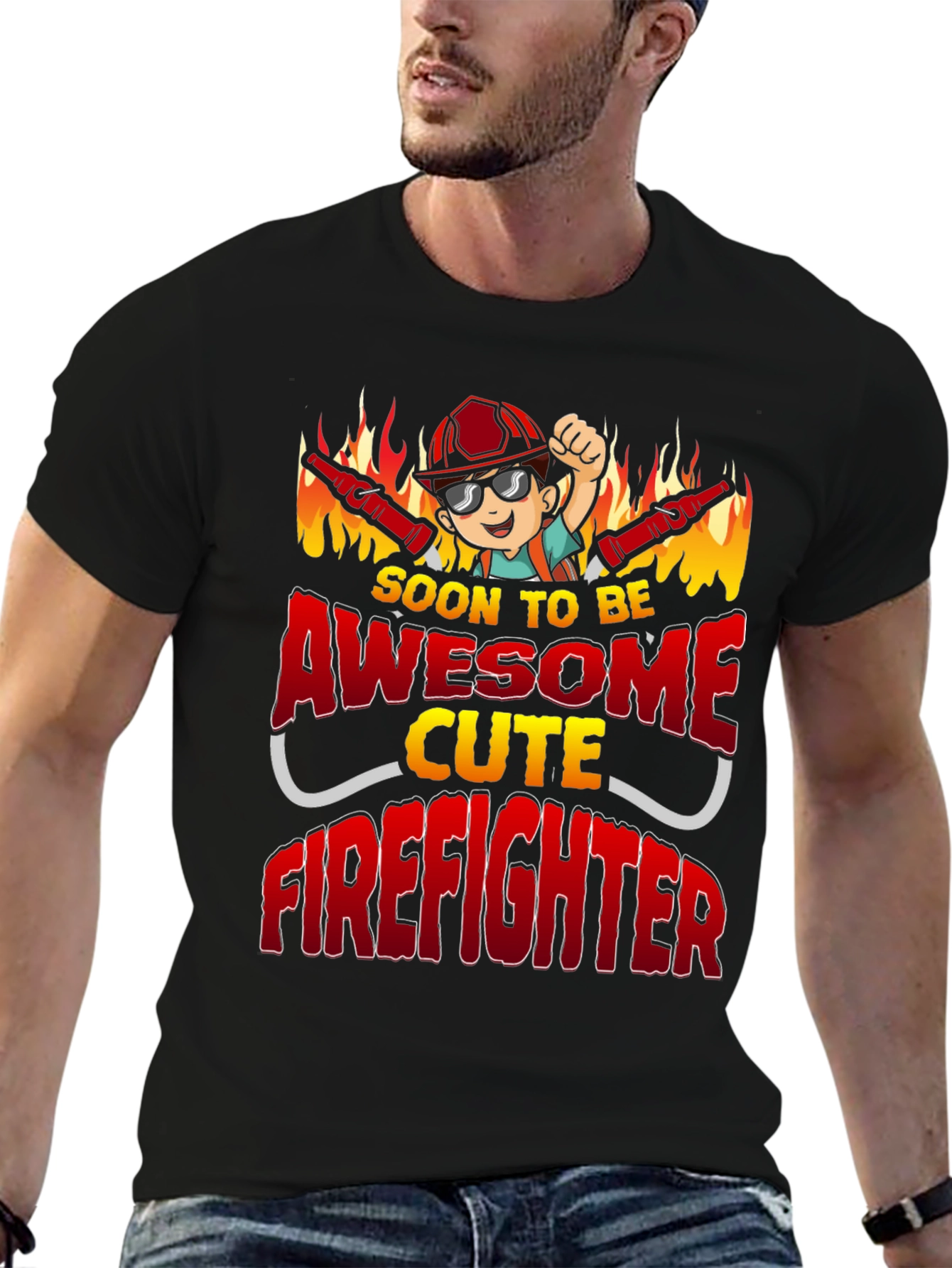 Black Awesome Cute Firefighter T-Shirt view 6