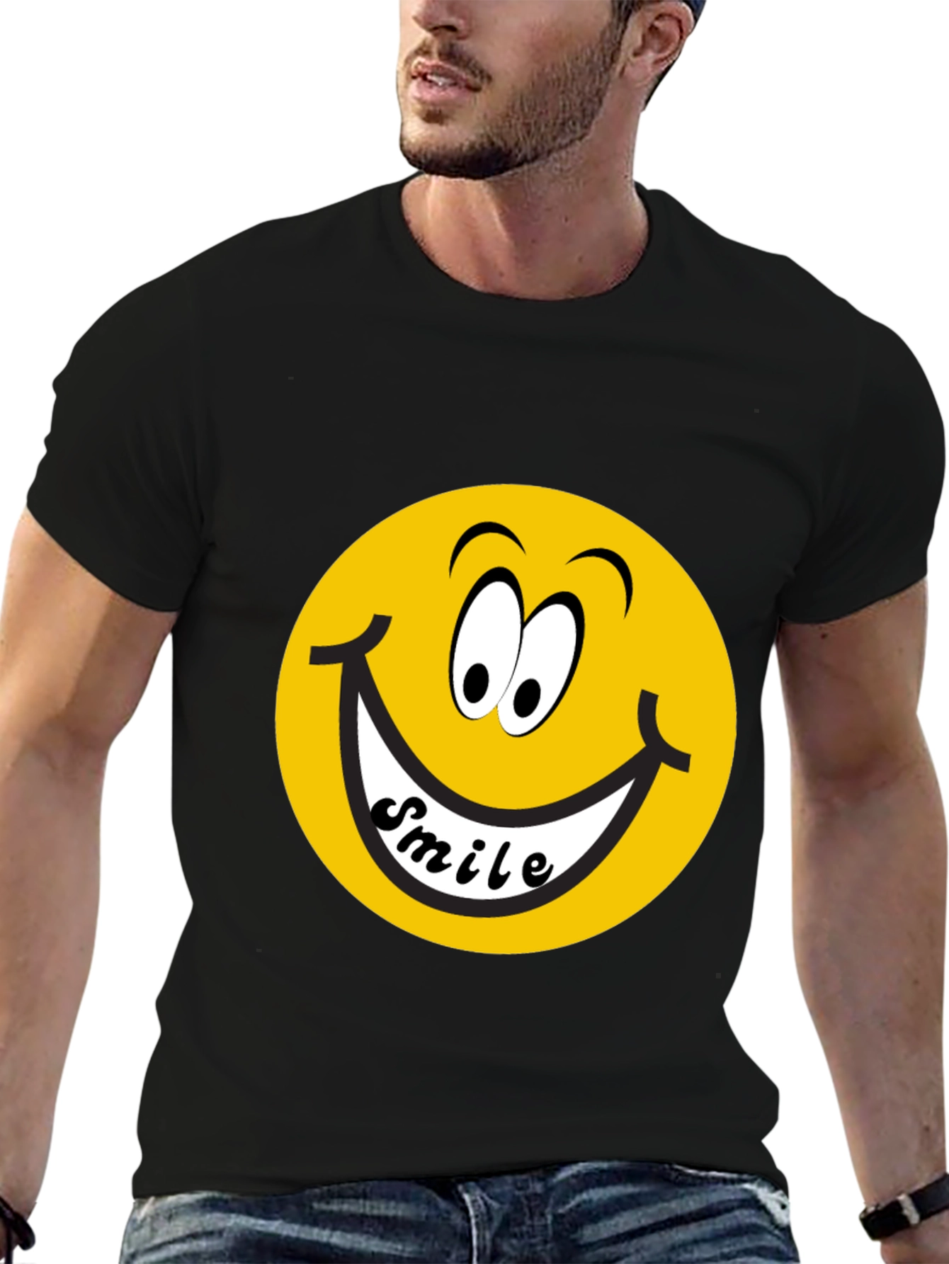 Black Smiley Face Graphic Black T-Shirt view 6