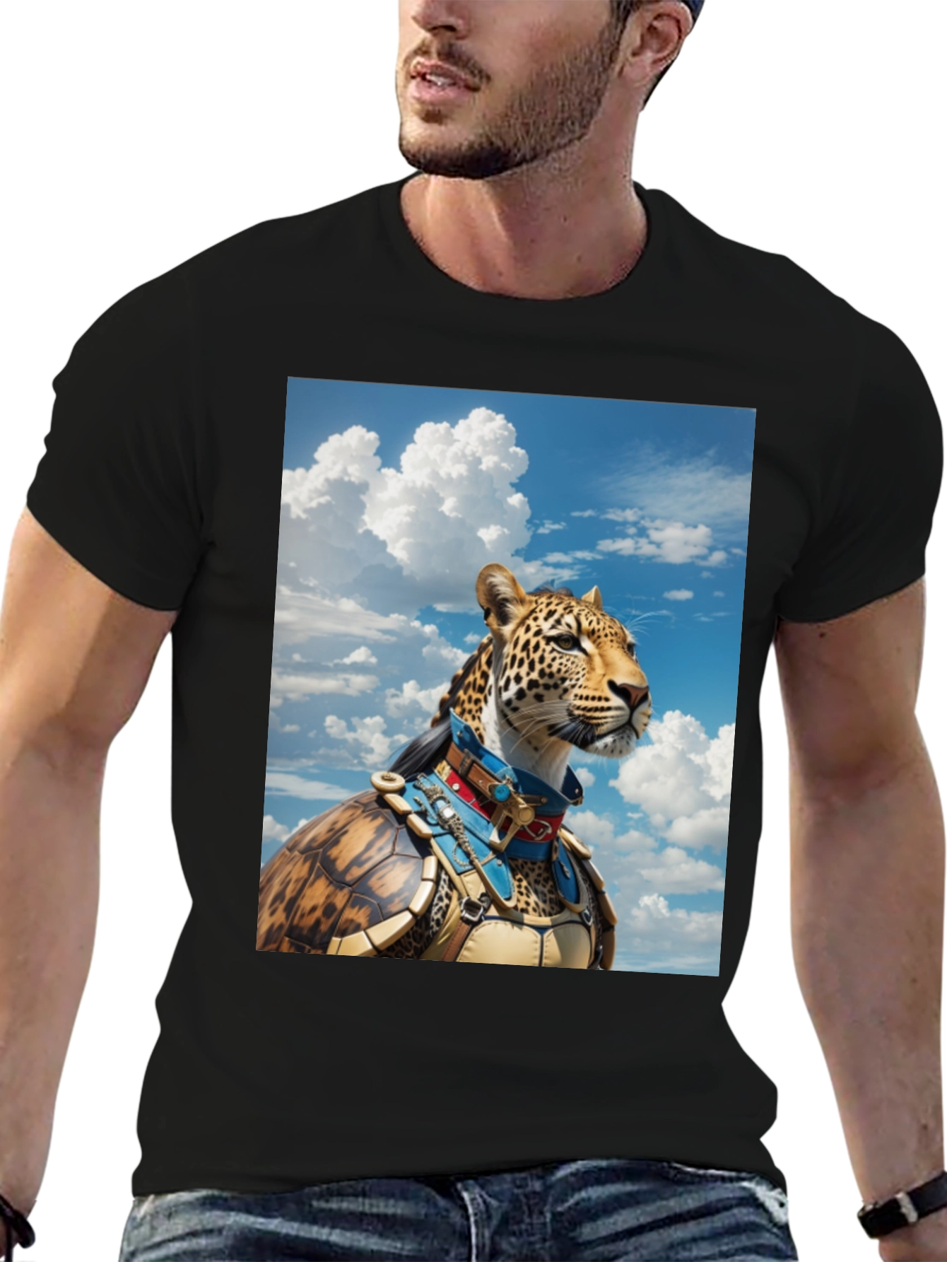 Black Leopard Warrior Graphic Tee - Black Cotton Comfort view 6