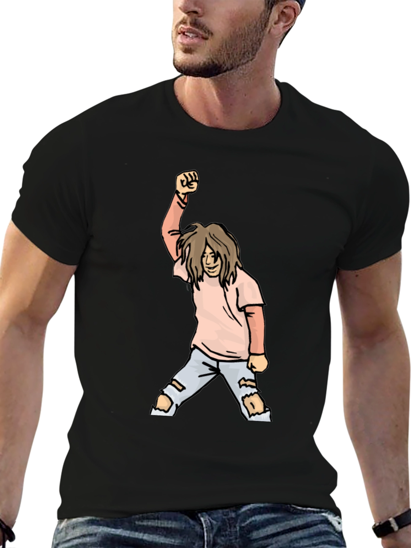 Black Graphic Tee - Cartoon Punk Rocker Fist view 6