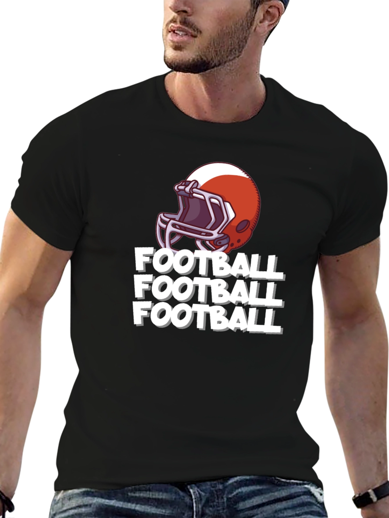 Black Football Helmet T-Shirt view 6