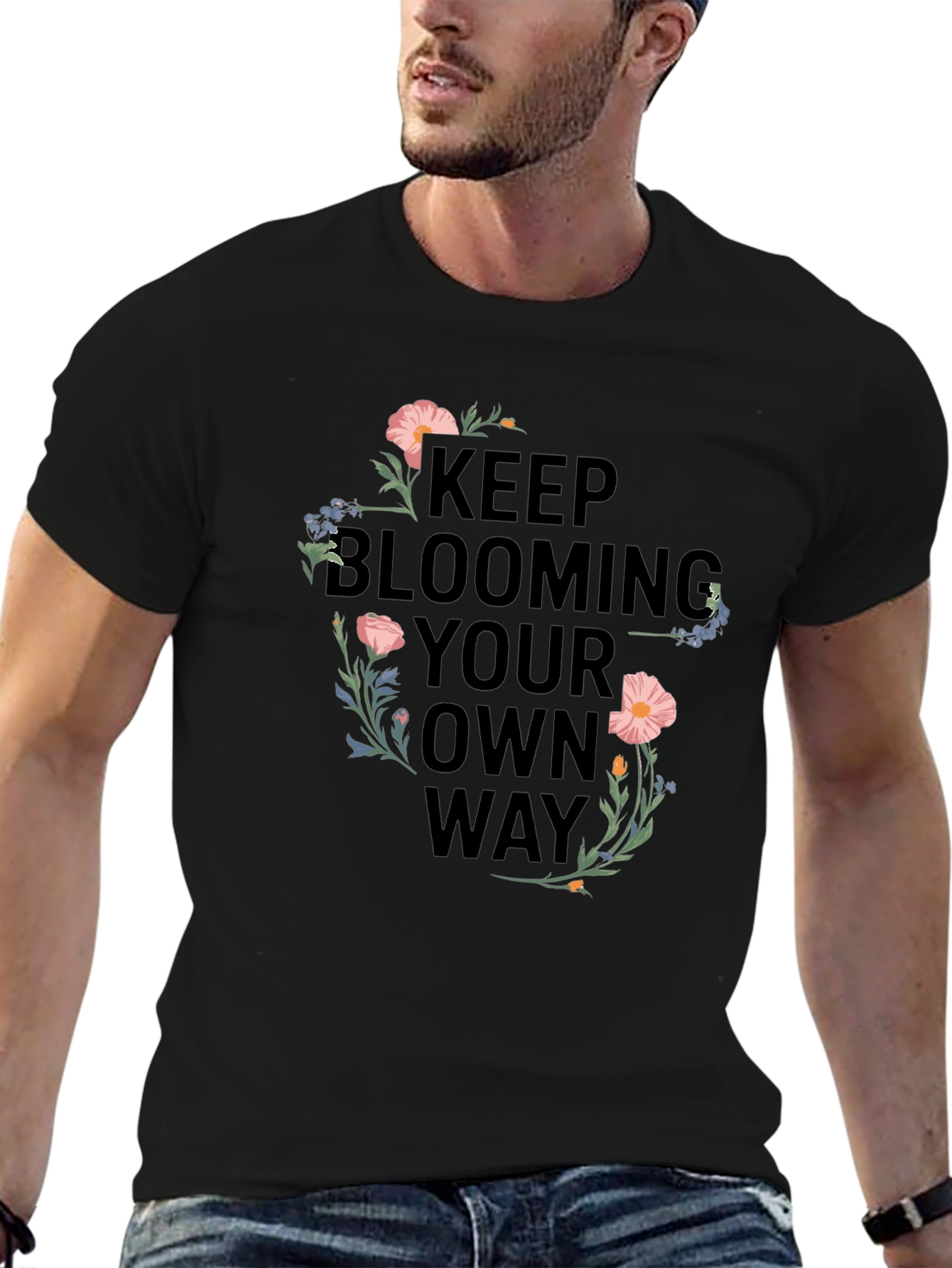 Black Keep Blooming T-Shirt - Floral Design view 6