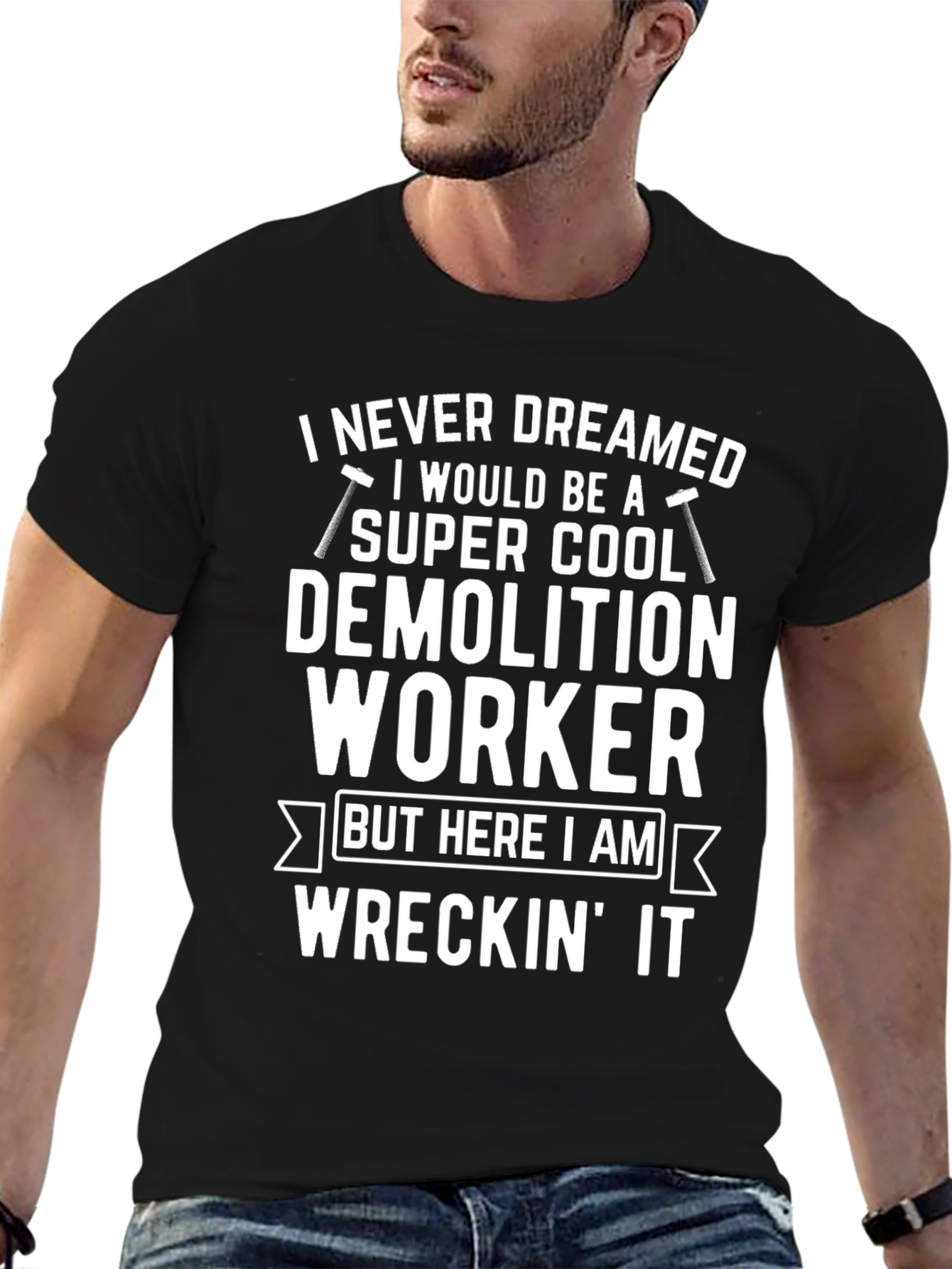 Black Cool Demolition Worker T-Shirt view 6