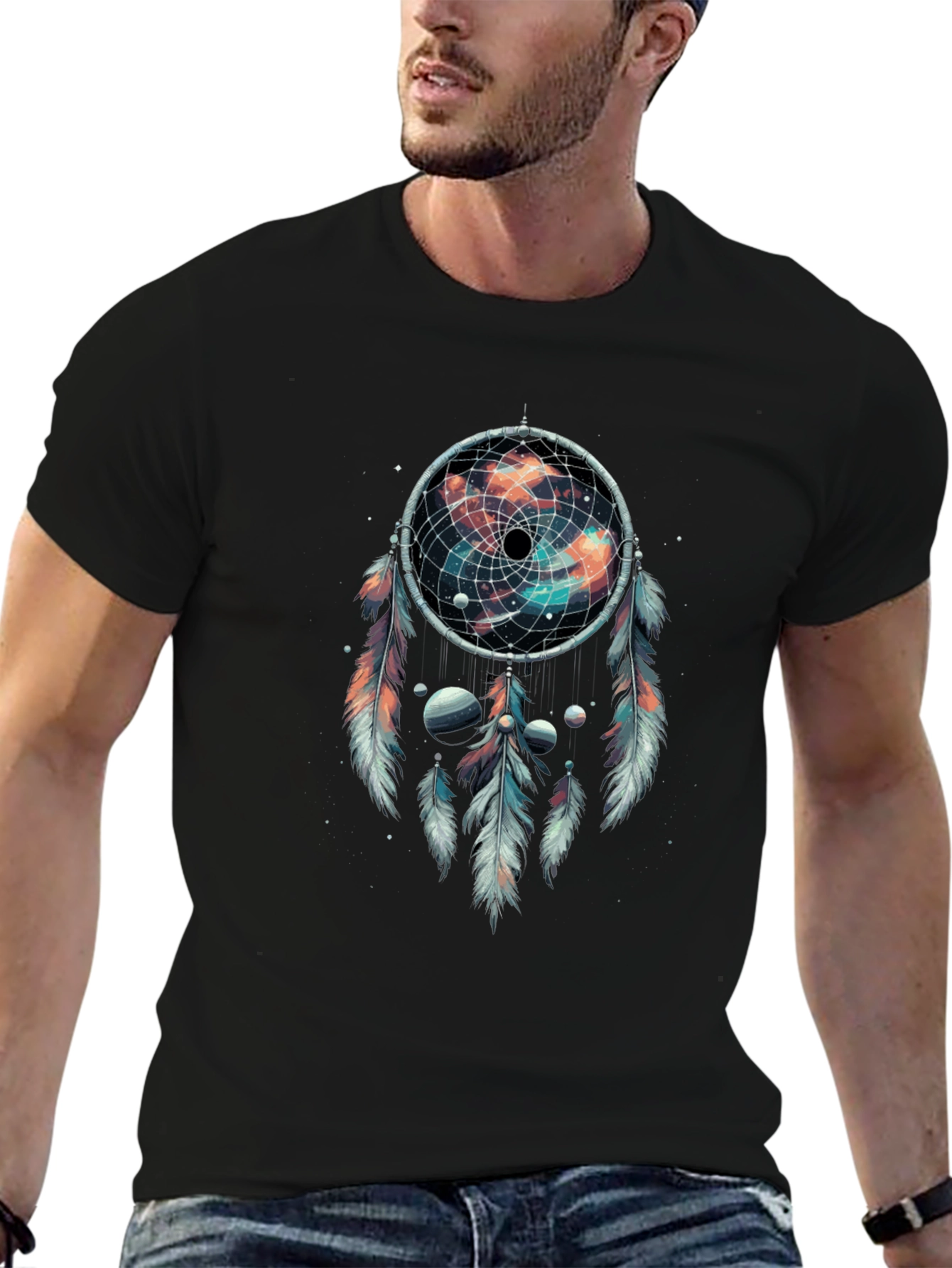 Black Cosmic Dreamcatcher Graphic T-Shirt view 6