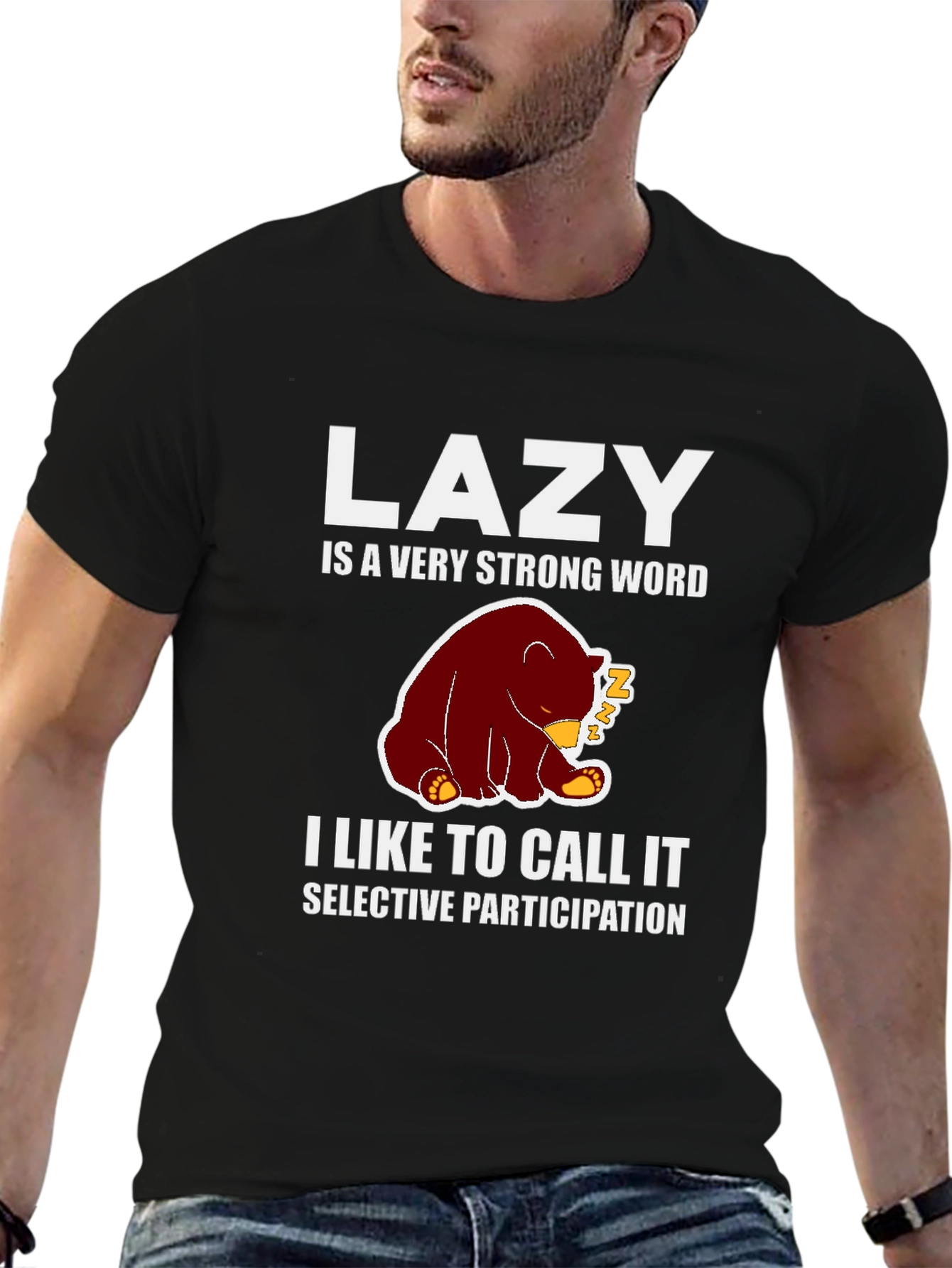 Black Lazy Bear Graphic Tee - Funny & Comfortable view 6