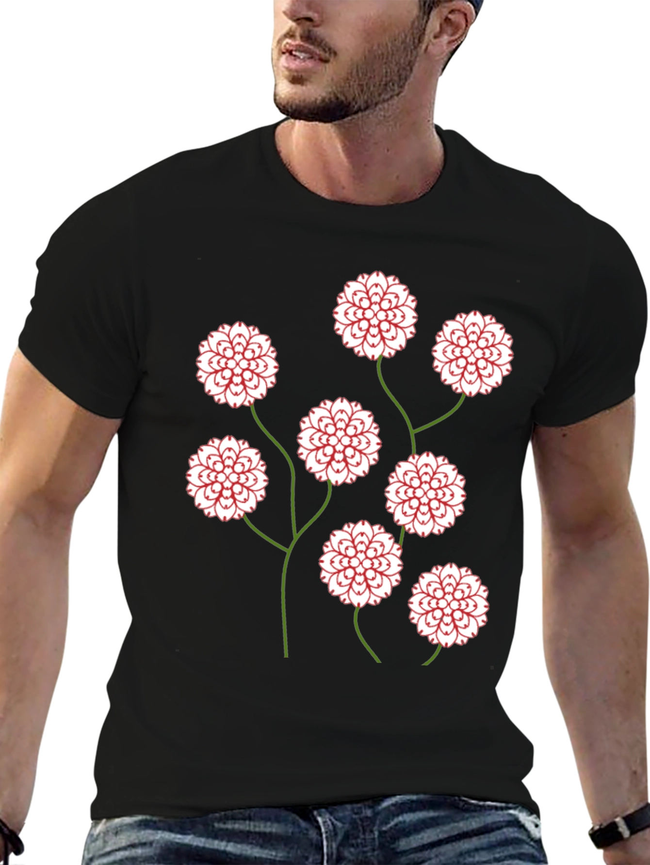 Black Floral Print Black T-Shirt view 6