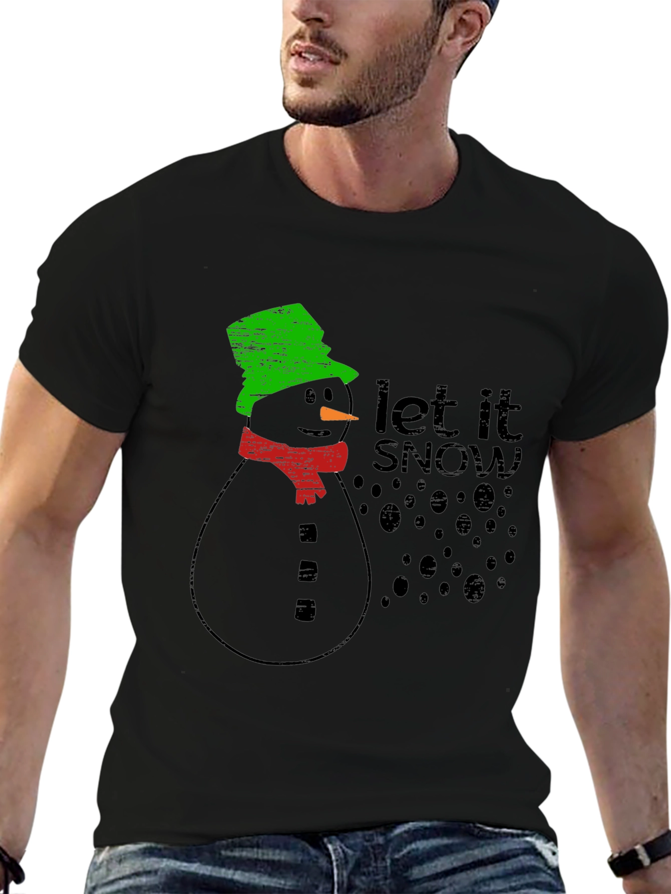 Black Let It Snow T-Shirt - Festive Holiday Apparel view 6
