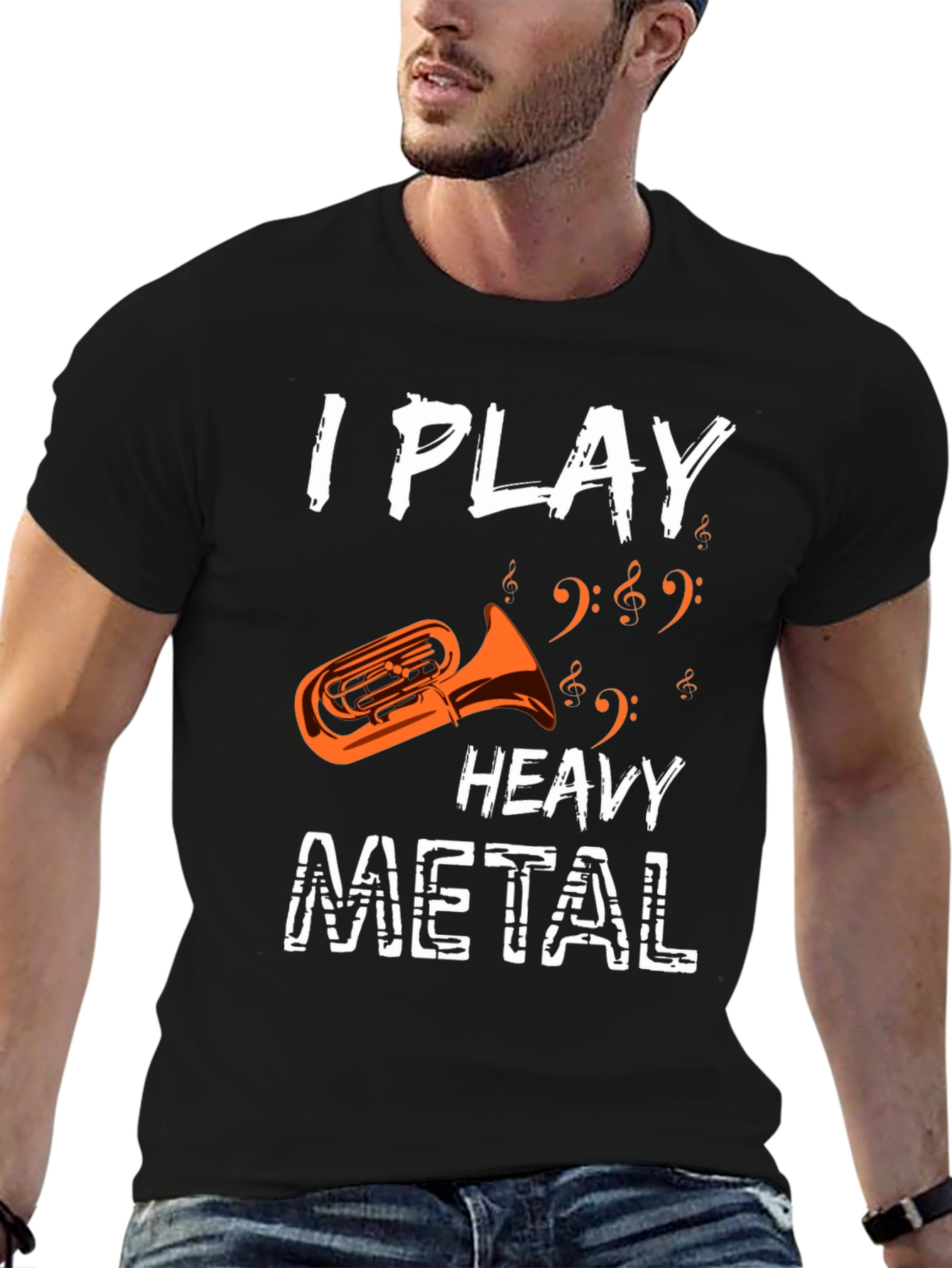 Black I Play Heavy Metal Tuba Funny Music Shirt view 6