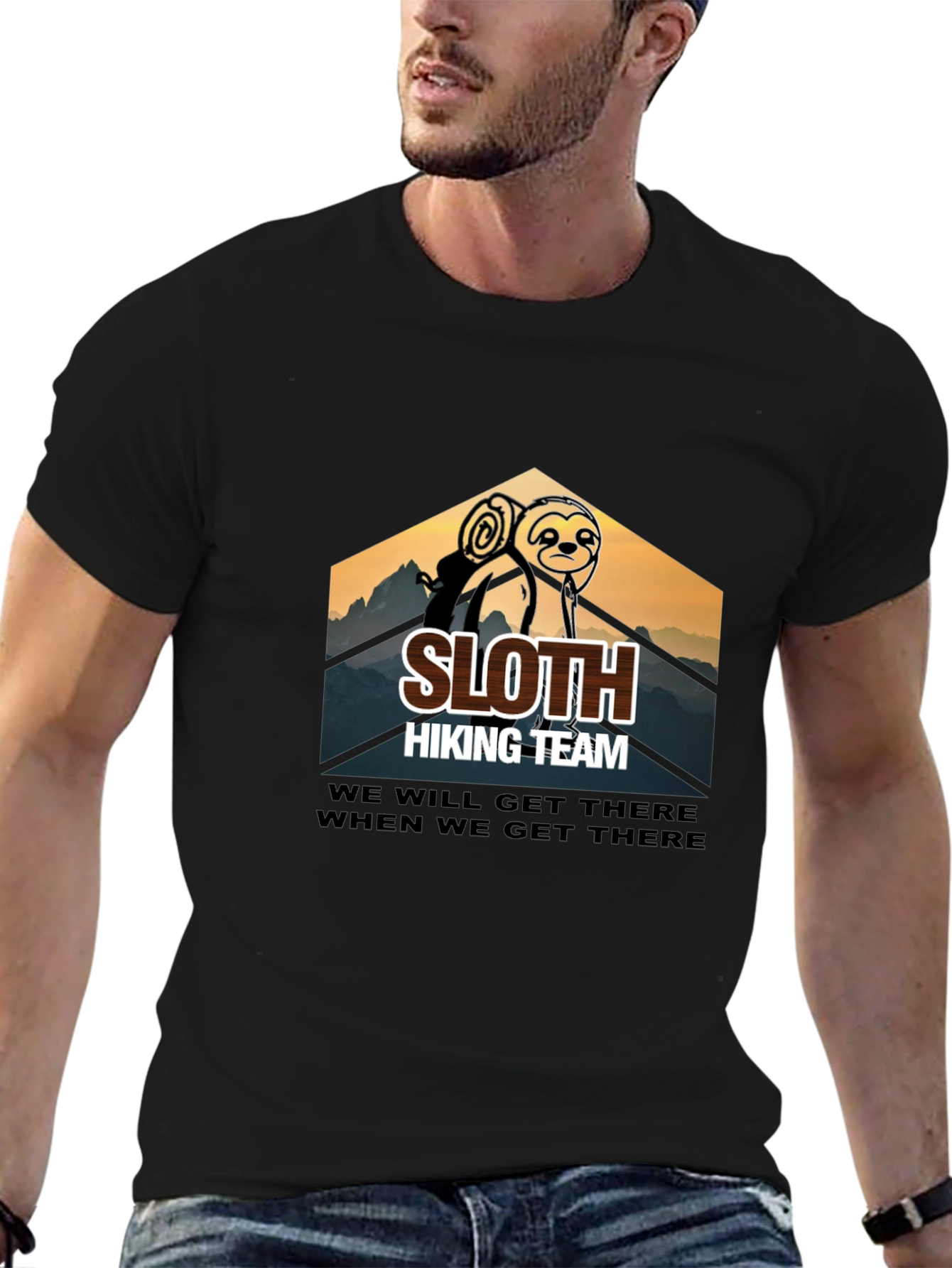 Black Sloth Hiking Team T-Shirt - Men's Black Crew Neck Tee view 6