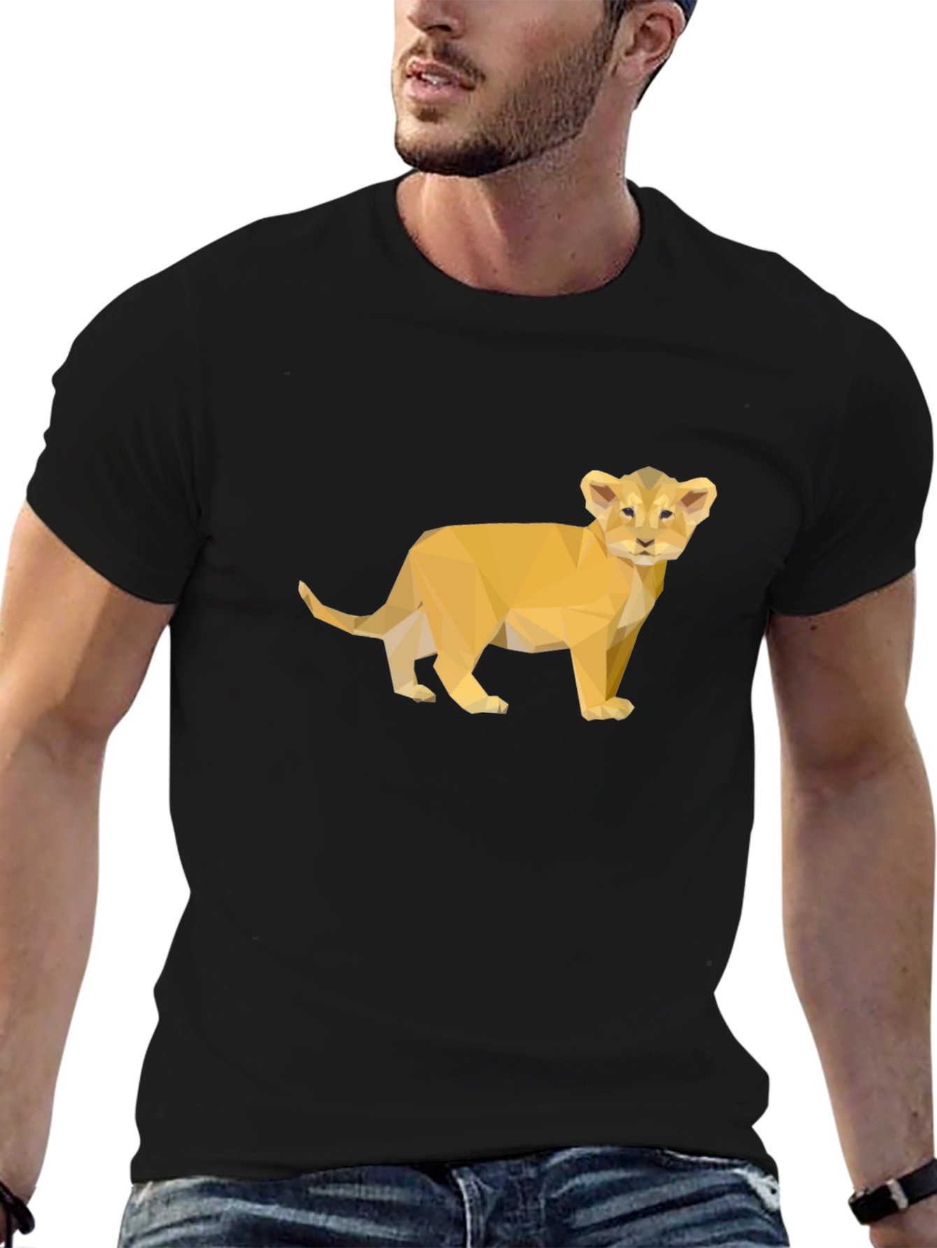 Black Lion Cub Poly Art Black T-Shirt view 6