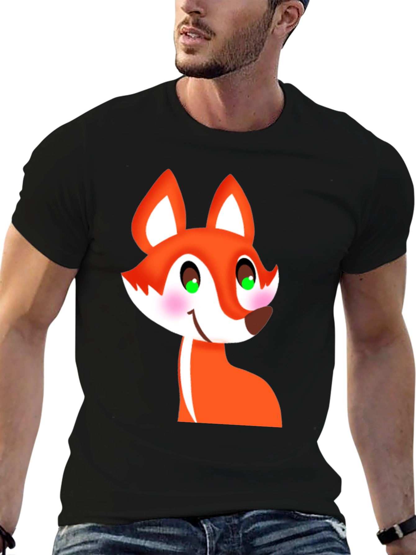Black Cartoon Fox Graphic Tee - Black T-Shirt view 6