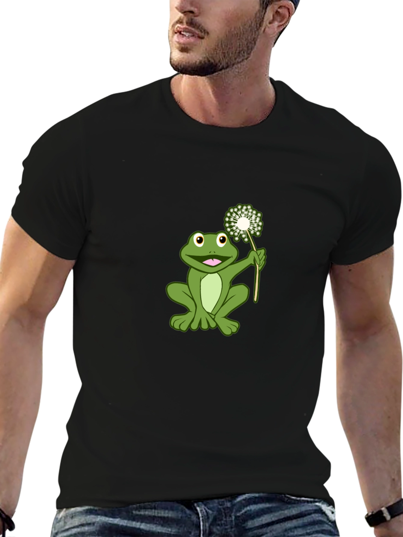 Black Frog Holding Dandelion Graphic Tee view 6