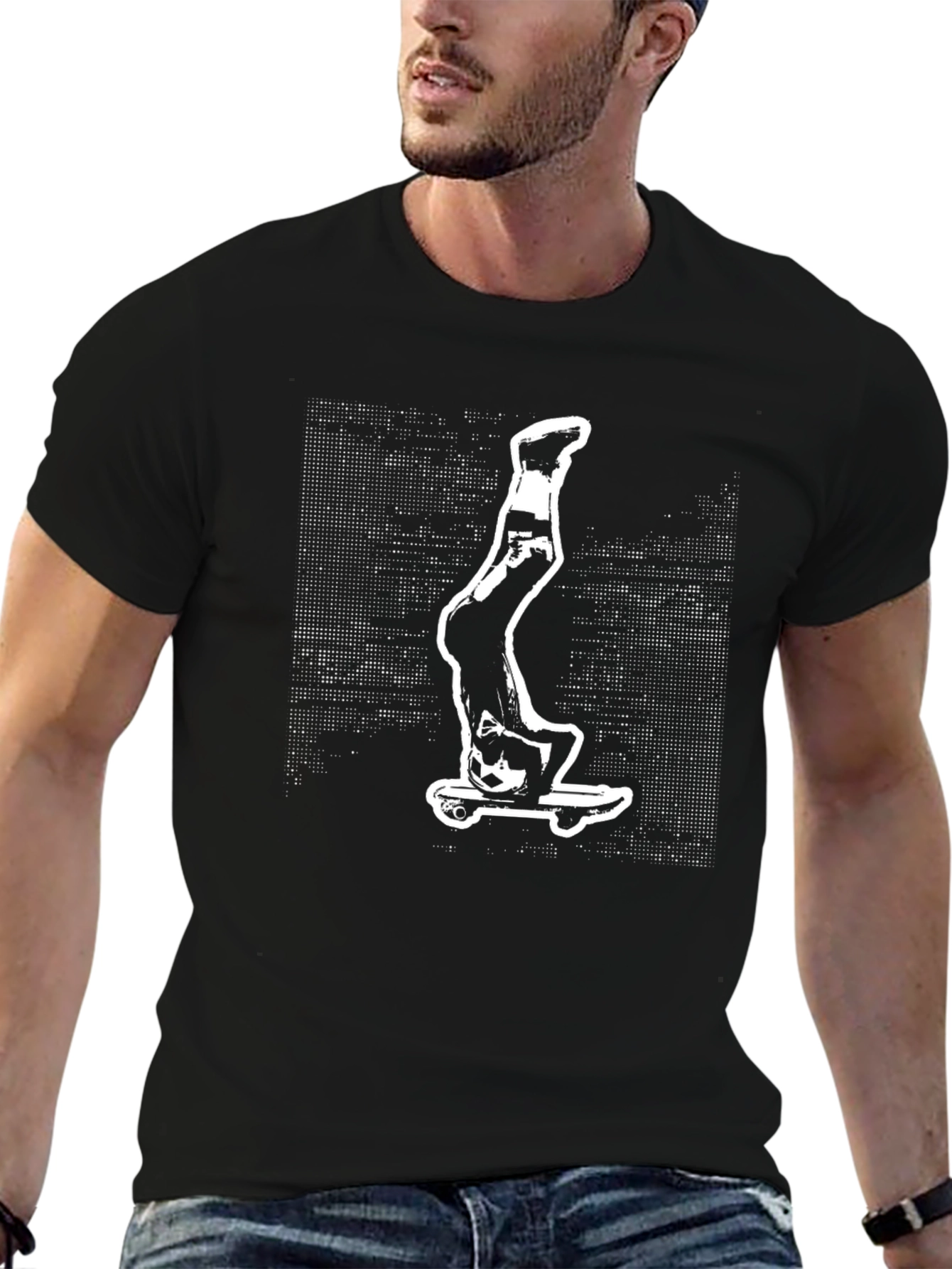 Black Skateboard Headstand Graphic Tee - Black view 6