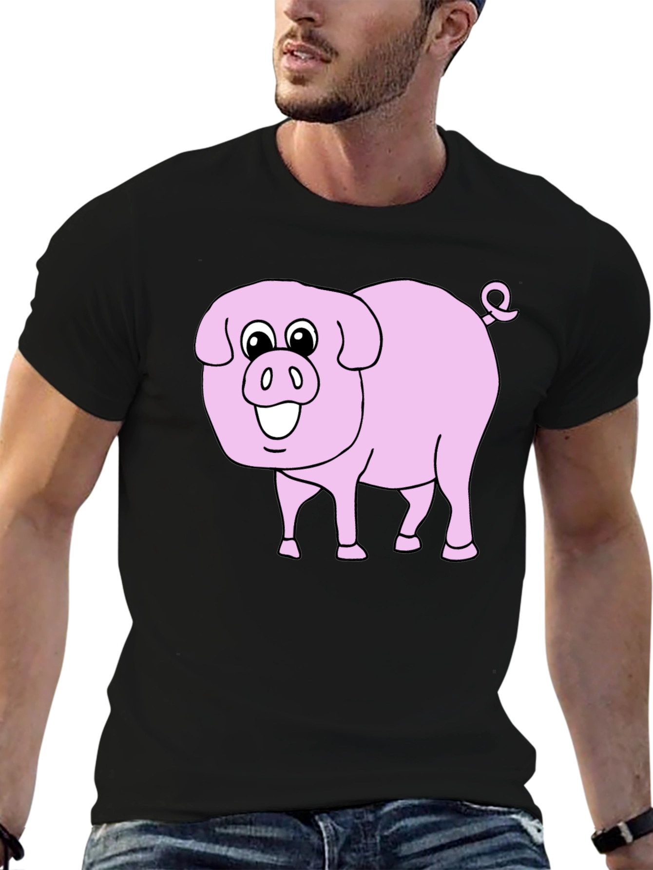 Black Cute Pig Graphic Tee - Black Cotton Blend view 6