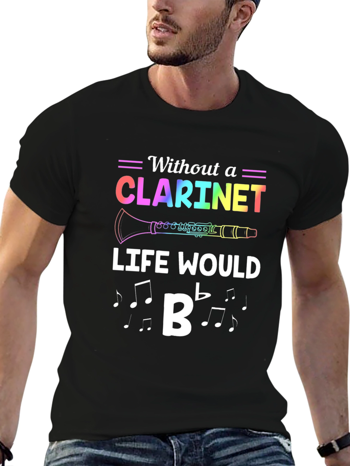 Black Clarineet T-Shirt: Without a Clarinet Life Would B Flat view 6