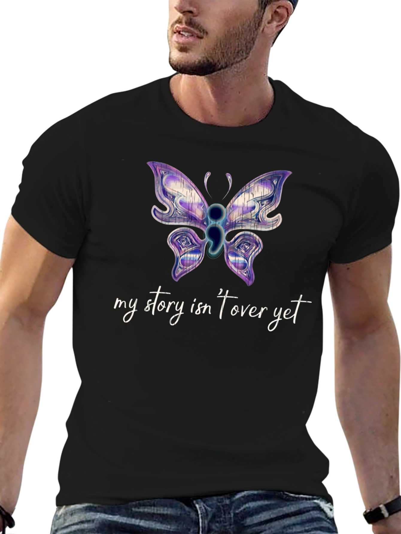 Black Semicolon Butterfly Graphic Tee view 6