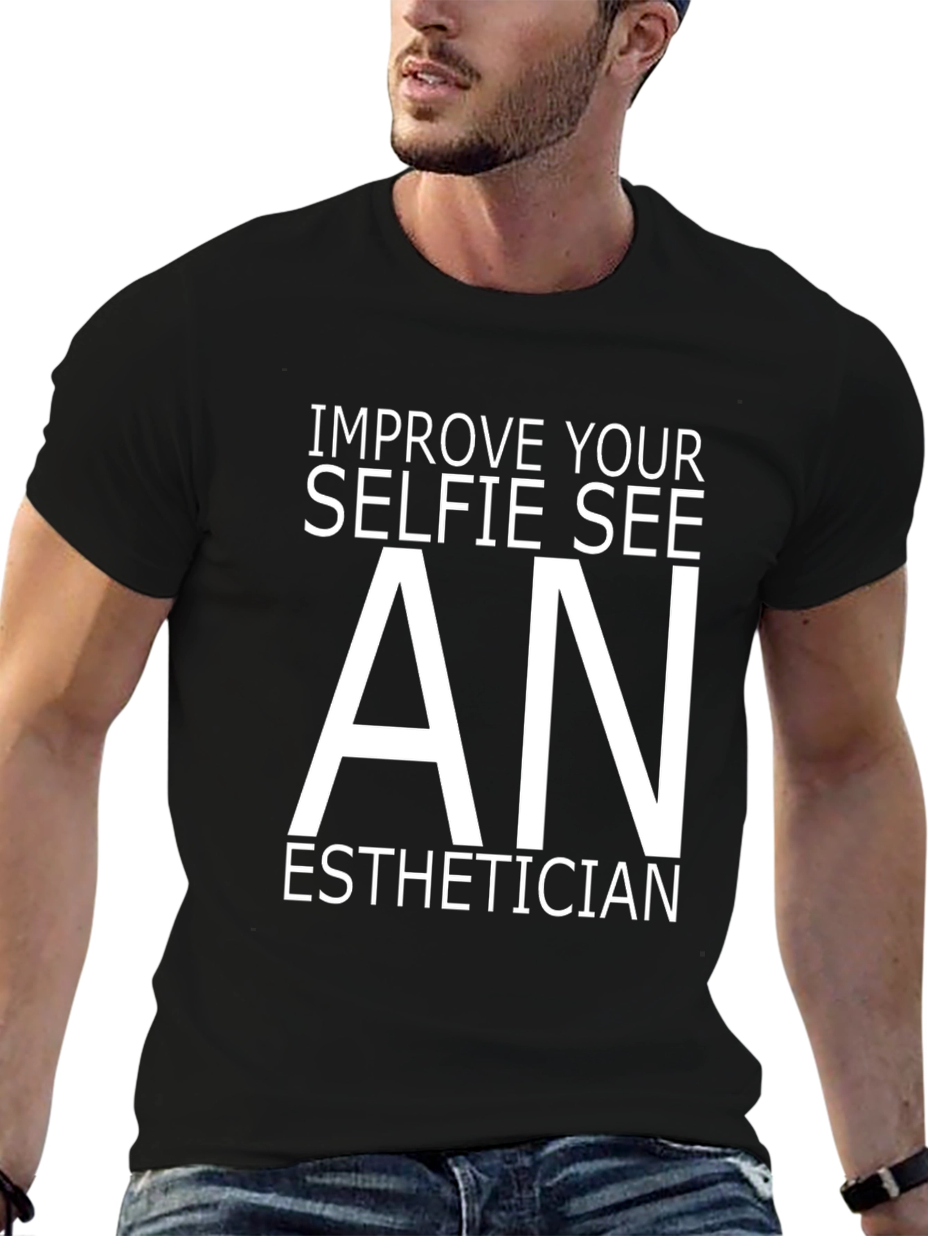 Black Improve Selfie See An Esthetician Graphic Tee view 6