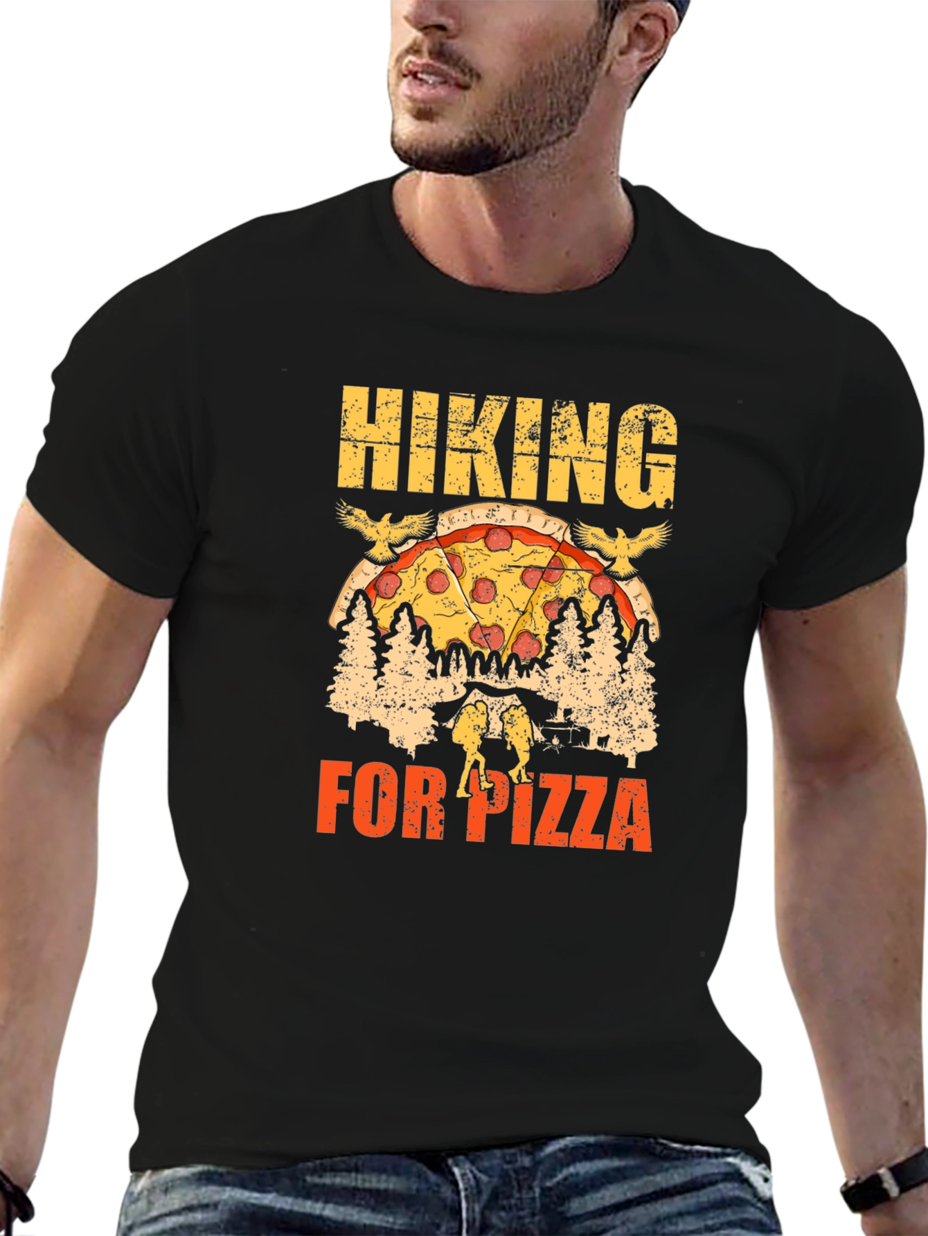 Black Hiking for Pizza Graphic Tee - Unisex view 6