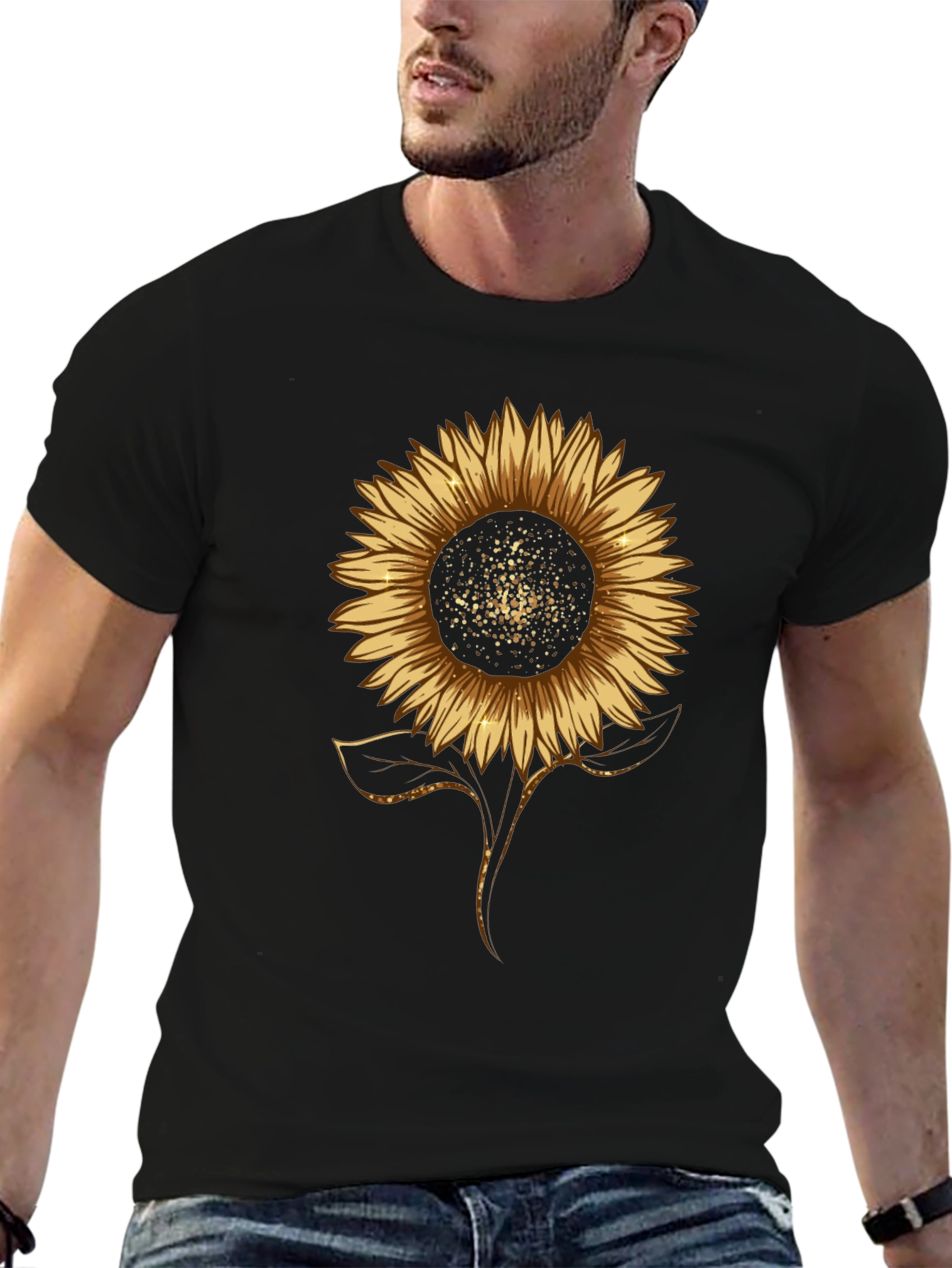 Black Sunflower Graphic Print Black T-Shirt view 6
