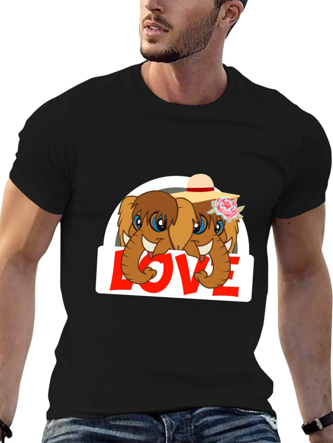 Black Elephant Love T-Shirt - Cute Animal Graphic Tee view 6
