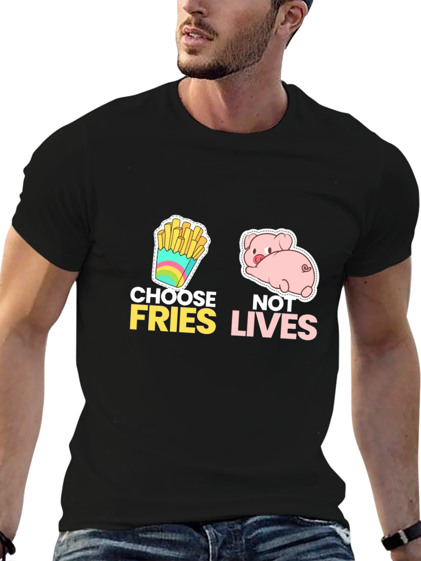 Black Choose Fries Not Lives Black Graphic Tee view 6