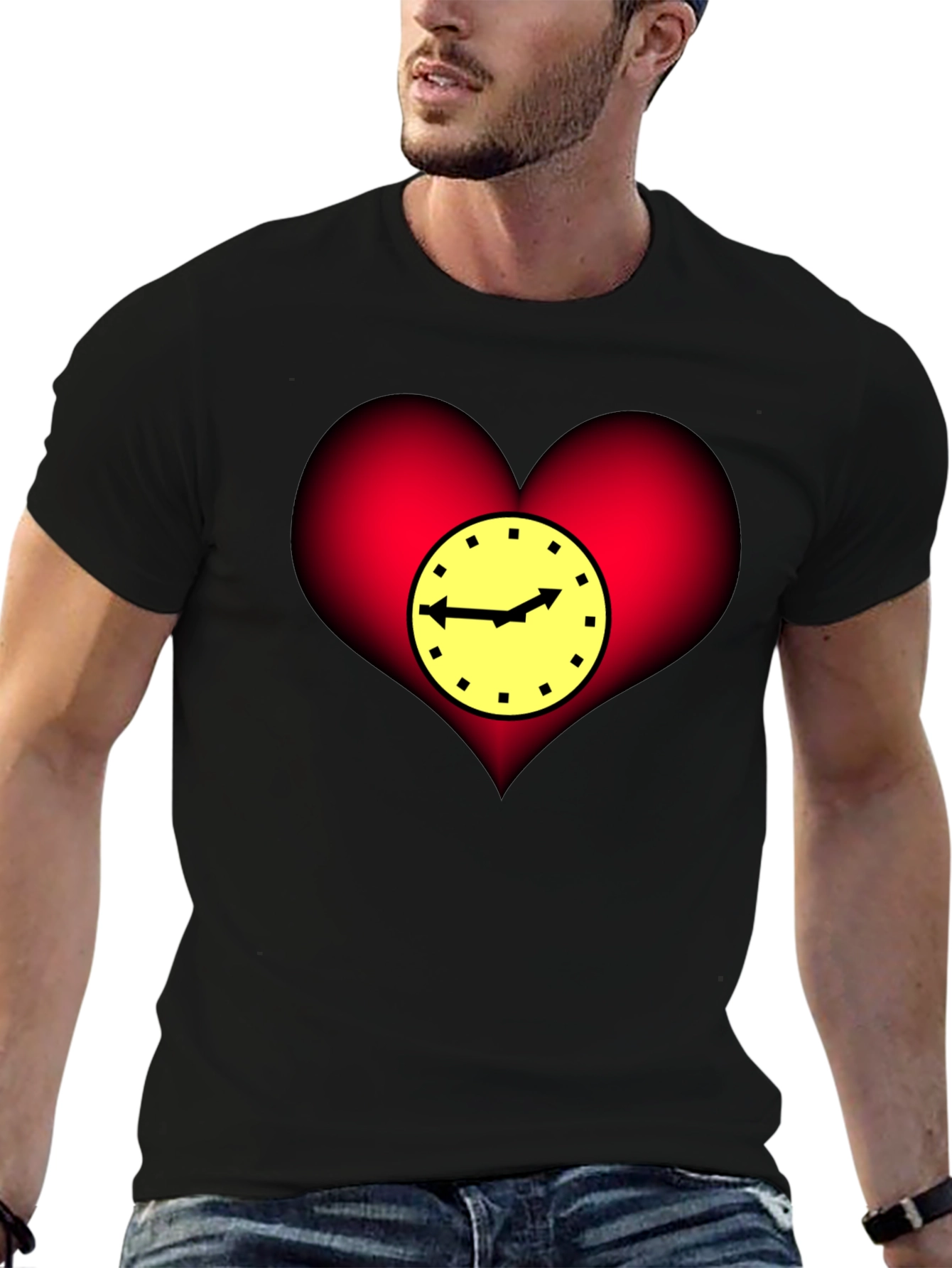Black Heart Clock Graphic T-Shirt - Stylish & Unique Design view 6