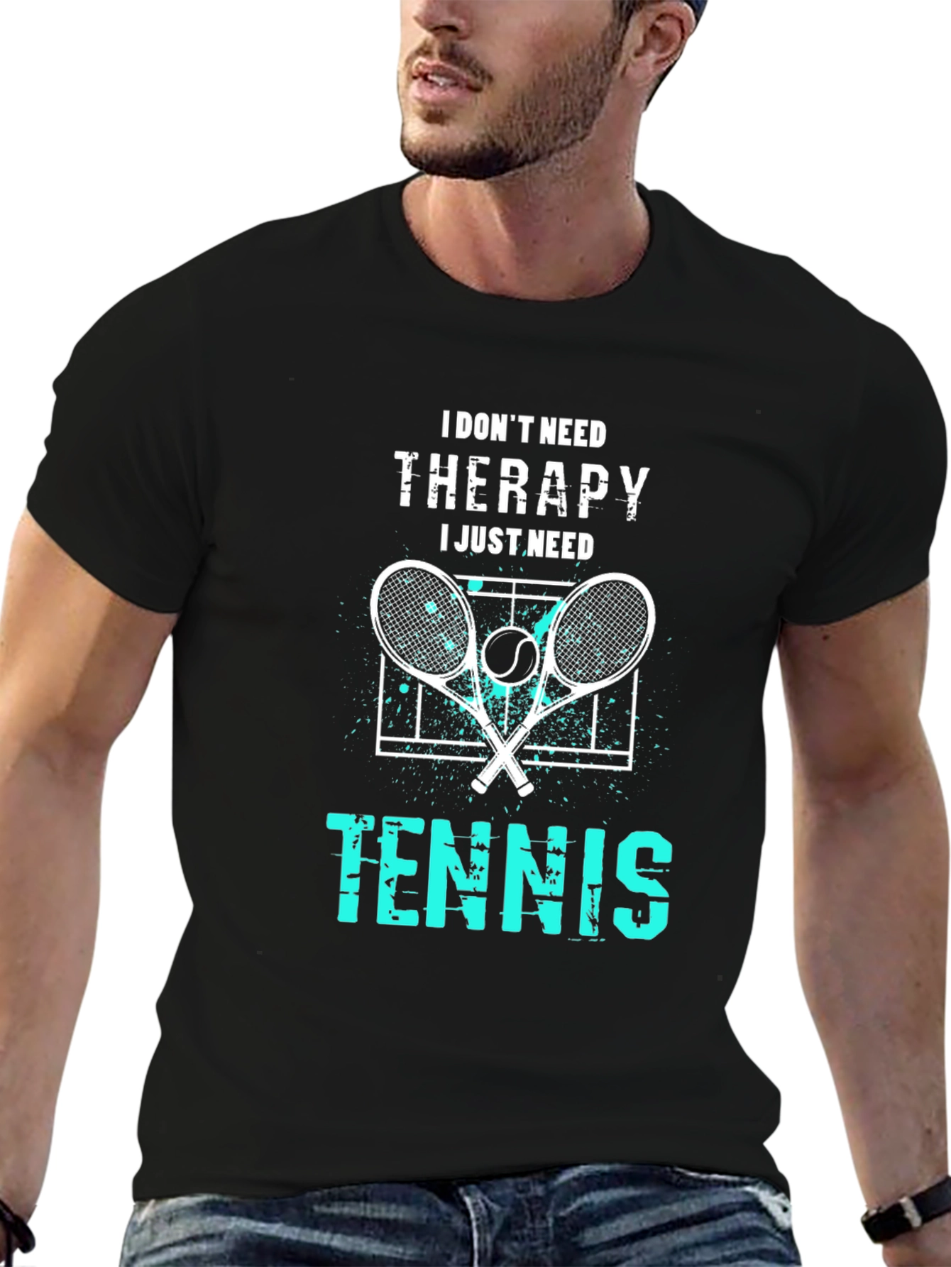 Black I Don't Need Therapy I Just Need Tennis T-Shirt view 6