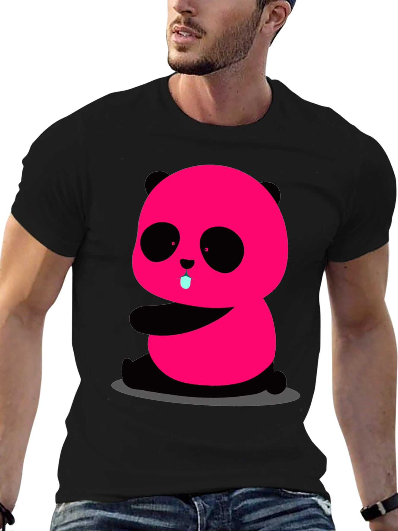 Black Pink Panda Graphic Tee - Cute & Fun Black T-Shirt view 6