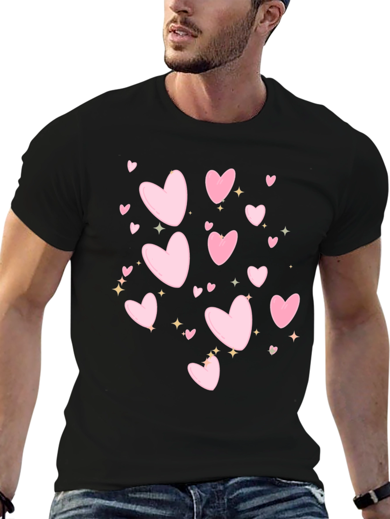 Black Heart Print Black Casual T-Shirt view 6