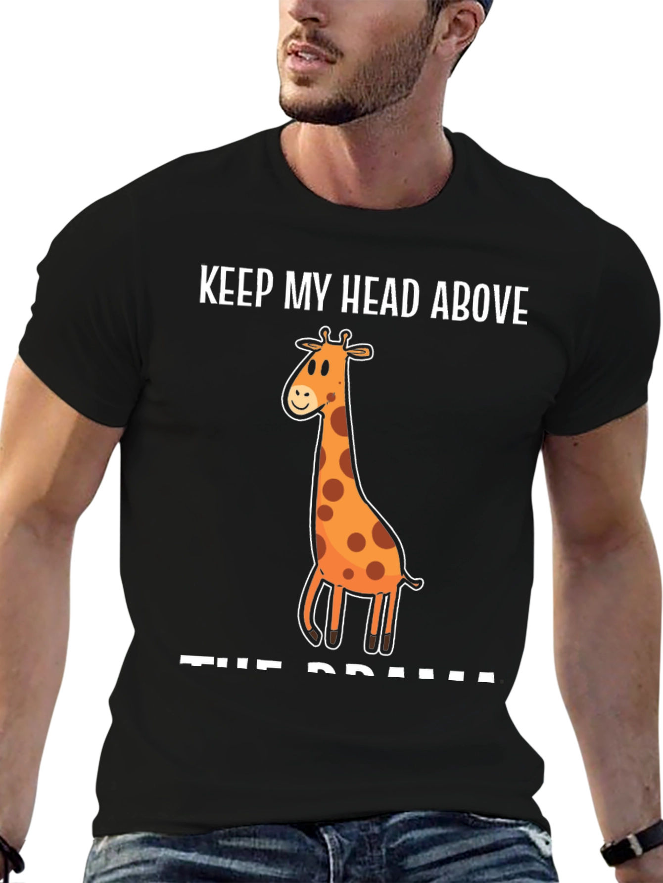 Black Keep My Head Above the Drama Giraffe T-Shirt view 6
