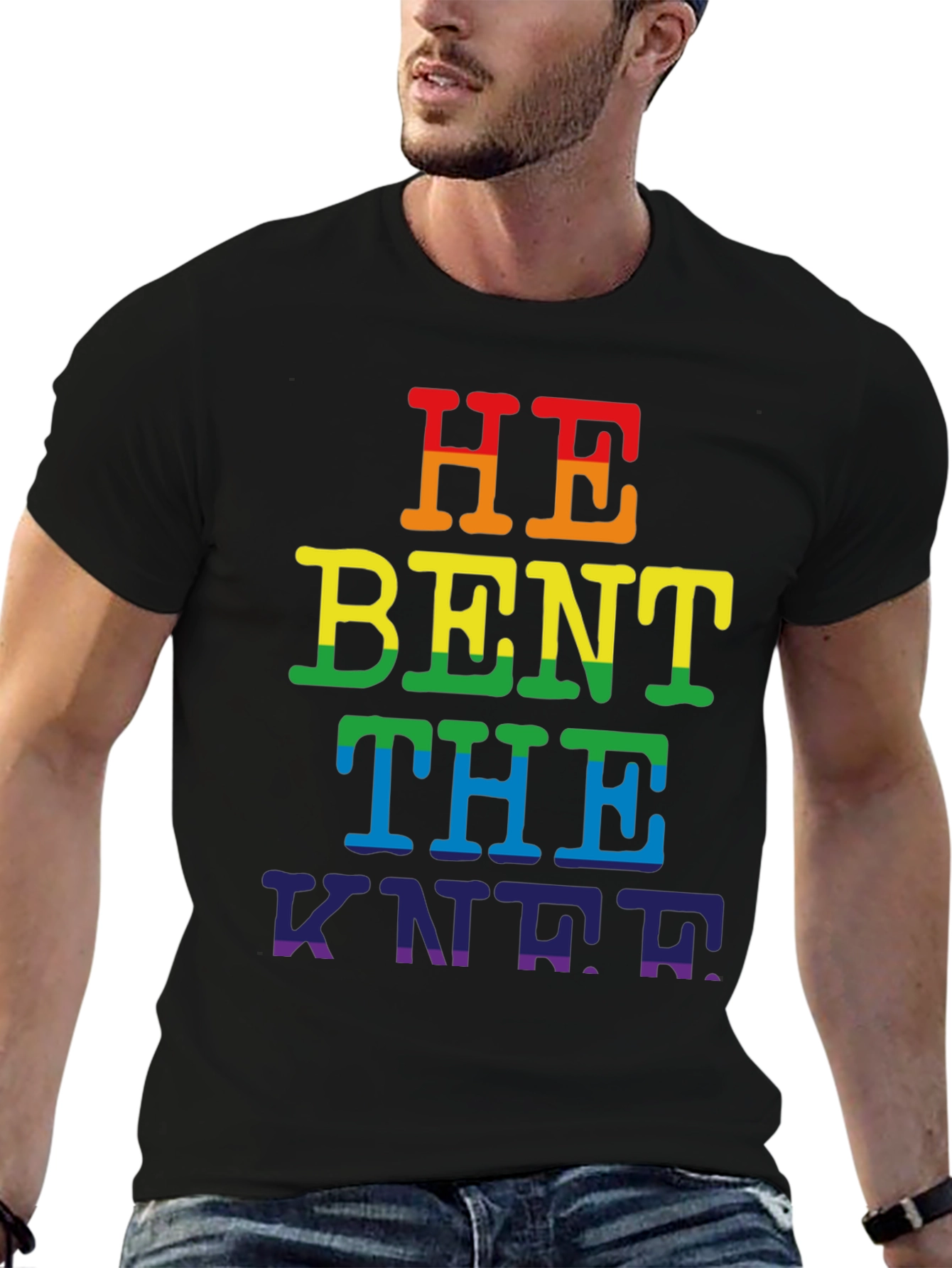 Black Rainbow "He Bent the Knee" Pride T-Shirt view 6