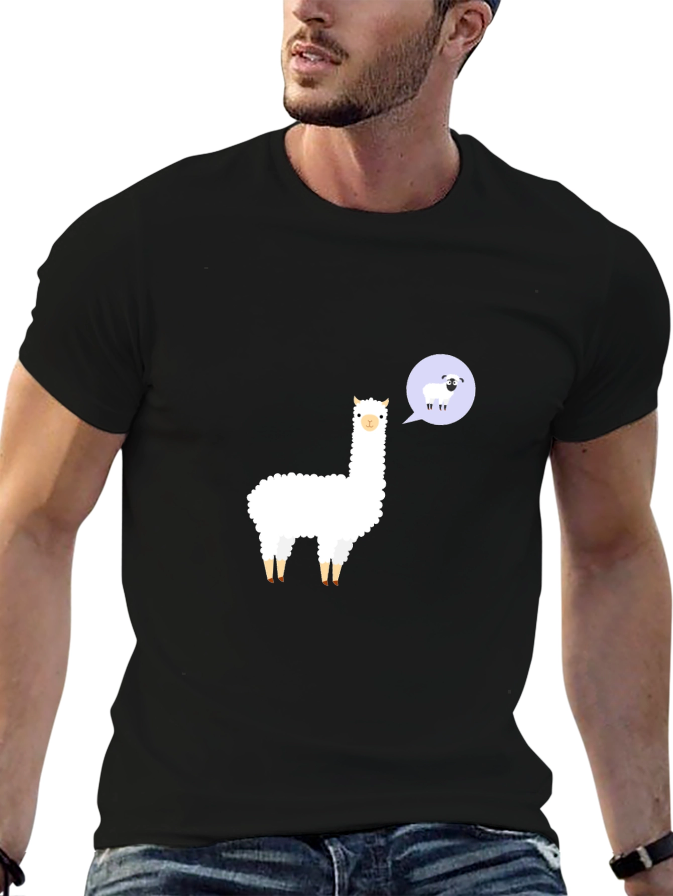 Black Alpaca & Sheep T-Shirt - Black Cotton Tee view 6