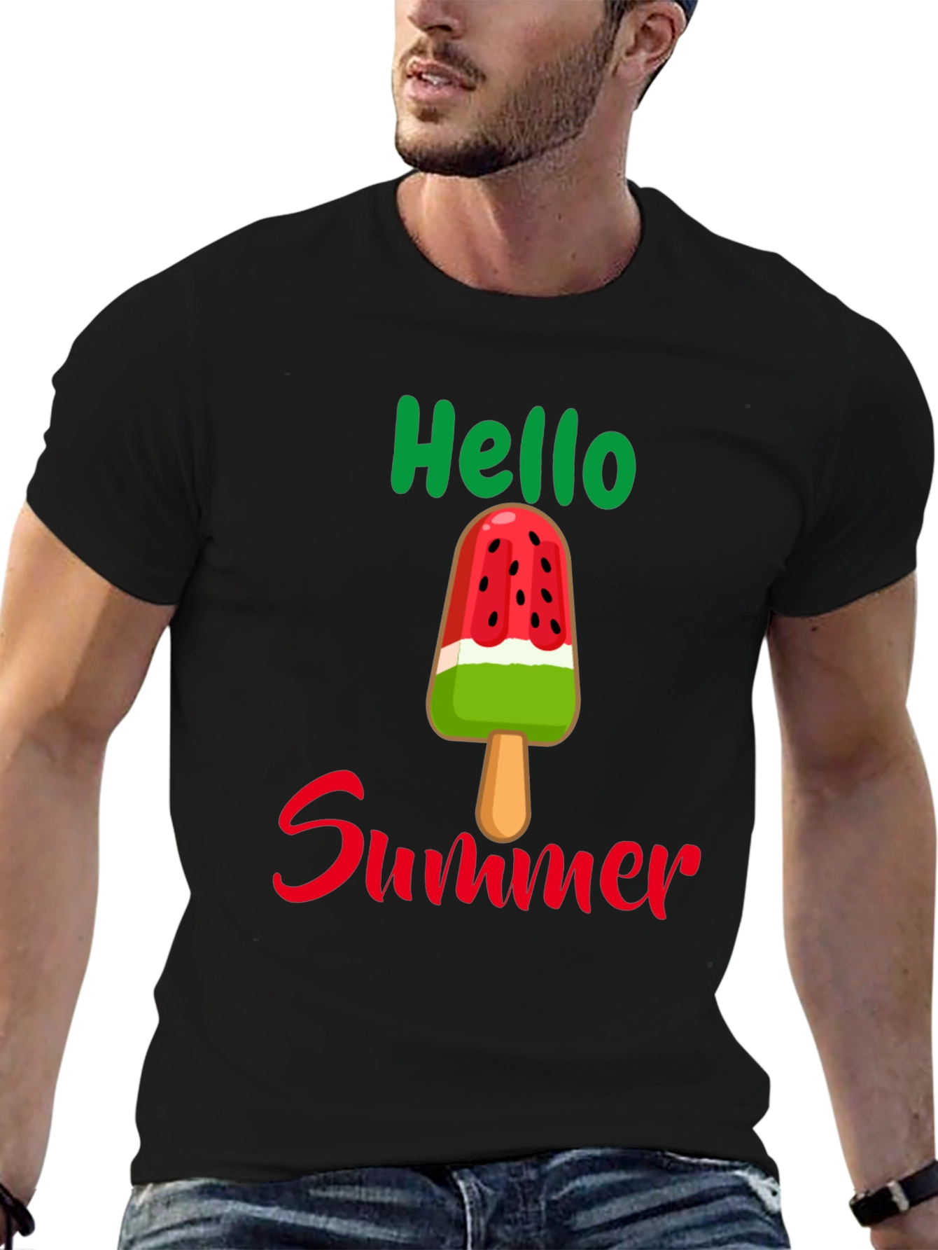 Black Hello Summer Watermelon Popsicle Graphic Tee view 6