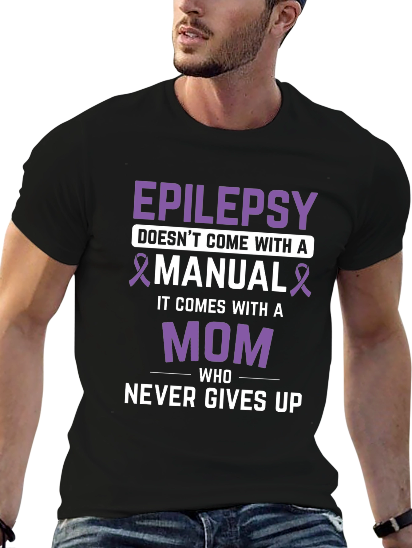 Black Epilepsy Awareness Mom T-Shirt - Never Gives Up view 6